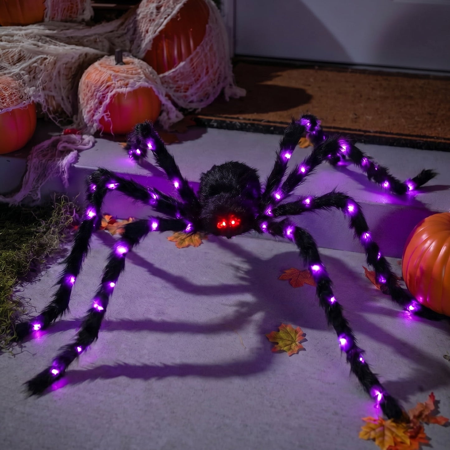Ayieyill 5ft Giant Light-up Halloween Spider, Scary Hairy Fabric Spider for Indoor Outdoor Yard Haunted House Decor