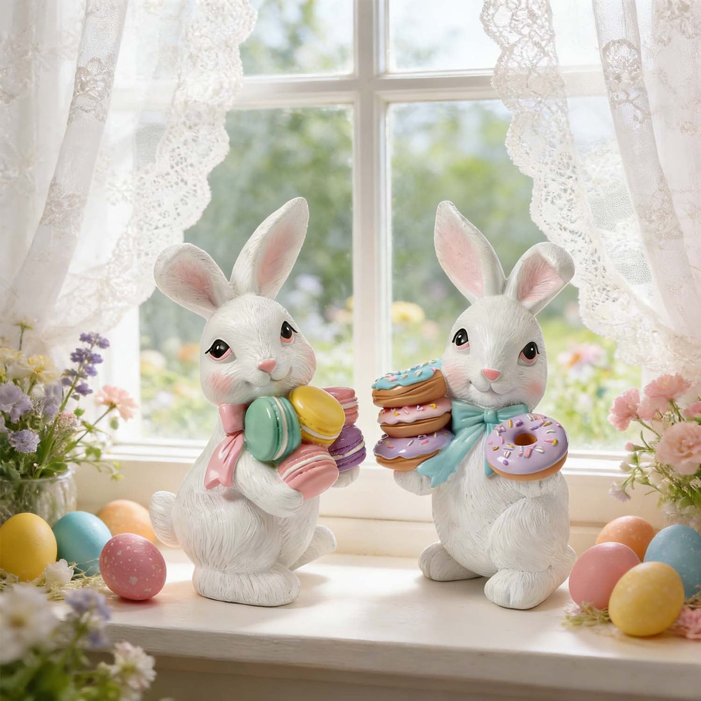 Ayieyill Easter Bunny Decorations, 2Pcs Easter Bunny Resin Ornaments for Home Courtyard Tabletop to Enhance The Easter Atmosphere