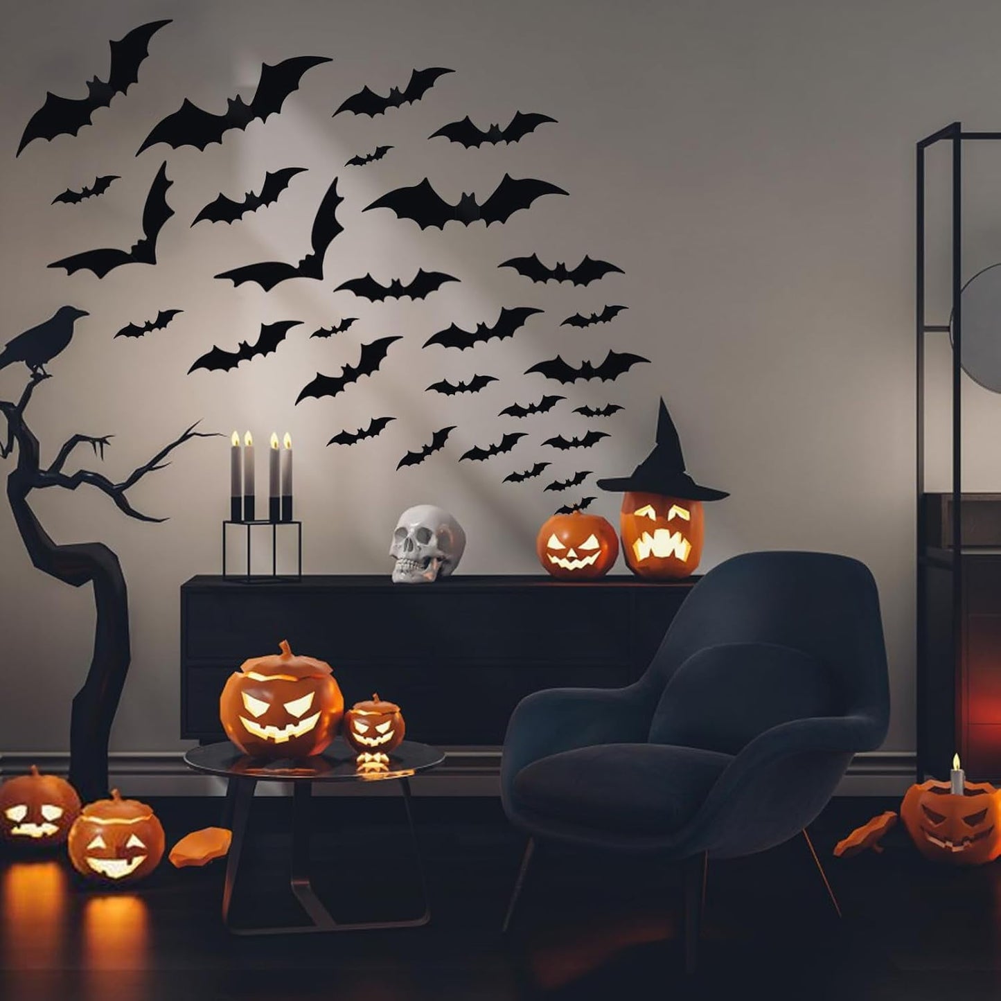 Ayieyill 148PCS Halloween Bats Stickers Decor, 3D Bats Halloween Wall Decor for Halloween Decoration indoor