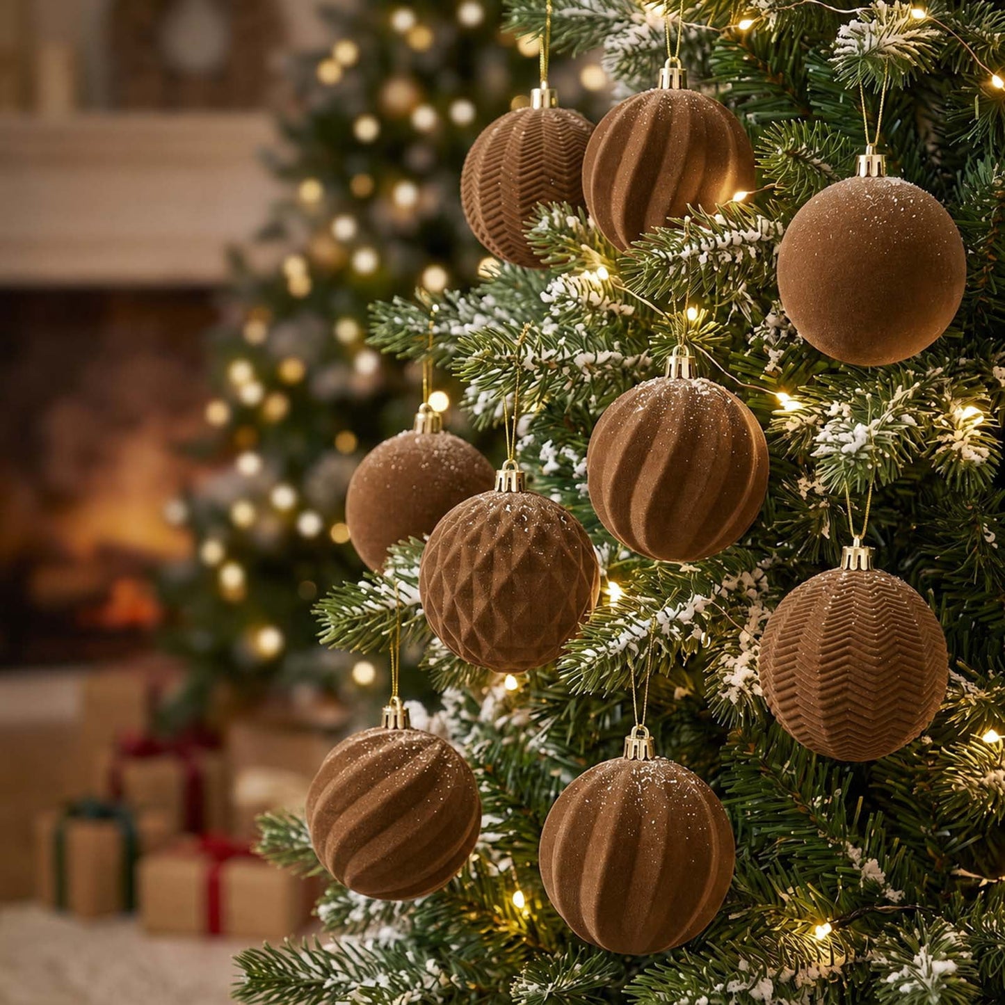 Ayieyill 12 Pack Christmas Ball Ornaments, Flocked Christmas Tree Ornaments, Christmas Hanging Ornaments for Christmas Decorations Indoor