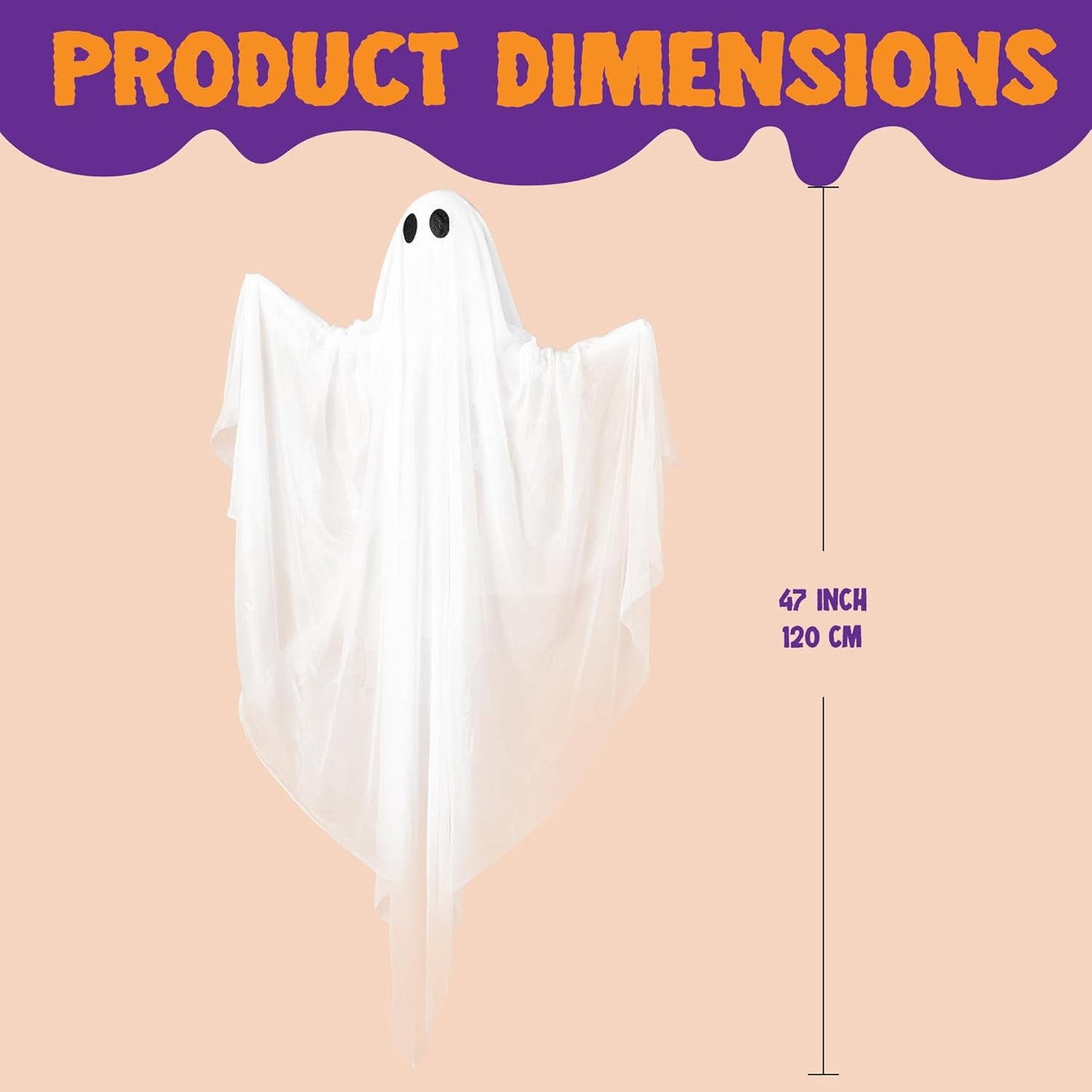 Ayieyill Halloween Ghost Decor with Blue LED Light, 47” Light up Hanging Ghost Halloween Yard Porch Decorations Outdoor