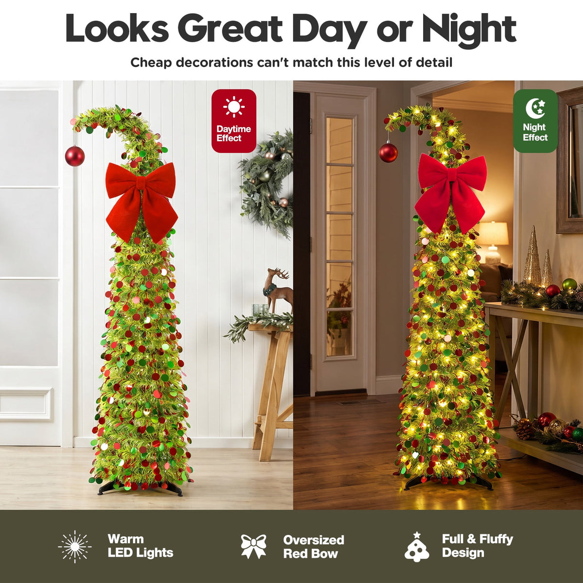 Ayieyill Christmas Tree 5FT Pencil Christmas Tree, Collapsible Pop Up Tinsel Tree for Christmas Decorations Indoor