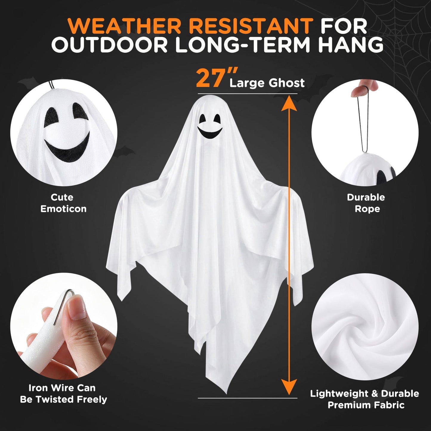 Ayieyill Halloween Hanging Ghosts Outdoor Decoration, Cute Flying Ghosts for Halloween Yard Garden Porch Party Decorations