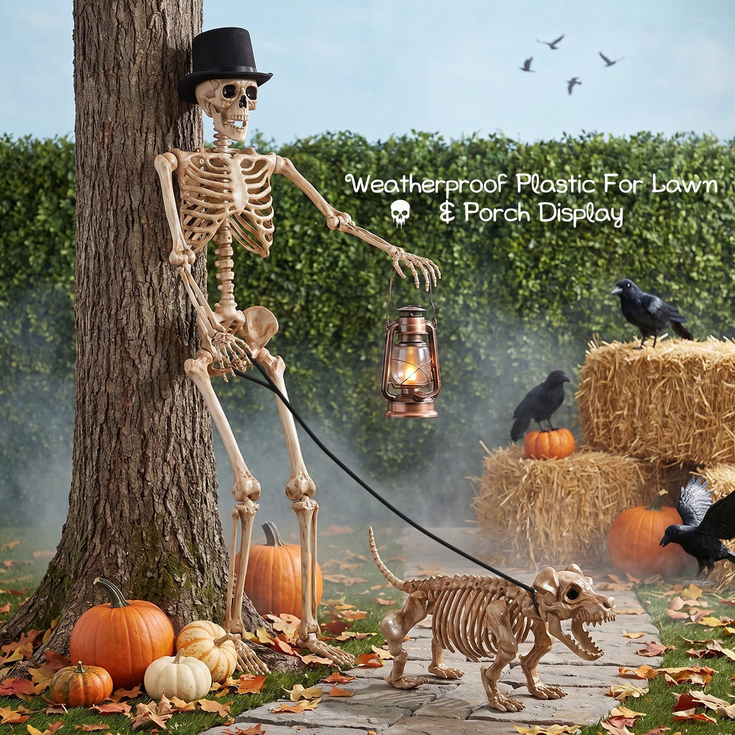 Ayieyill 65IN Halloween Skeleton Decorations, Weathered Posable Skeleton Decor for Halloween Decorations Outdoor Indoor