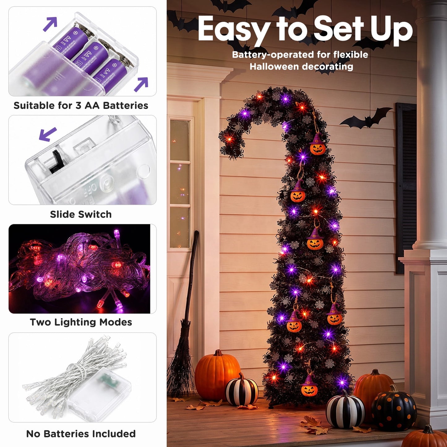 Ayieyill 5ft Pop up Black Halloween Tree, Collapsible Pencil Tree with Spider Web Decor Halloween Decorations