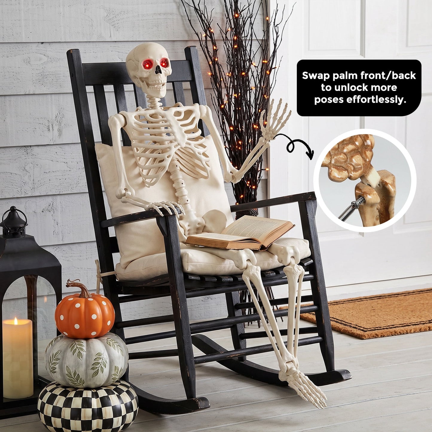 Ayieyill 65IN Halloween Skeleton Decorations, Weathered Posable Skeleton Decor for Halloween Decorations Outdoor Indoor