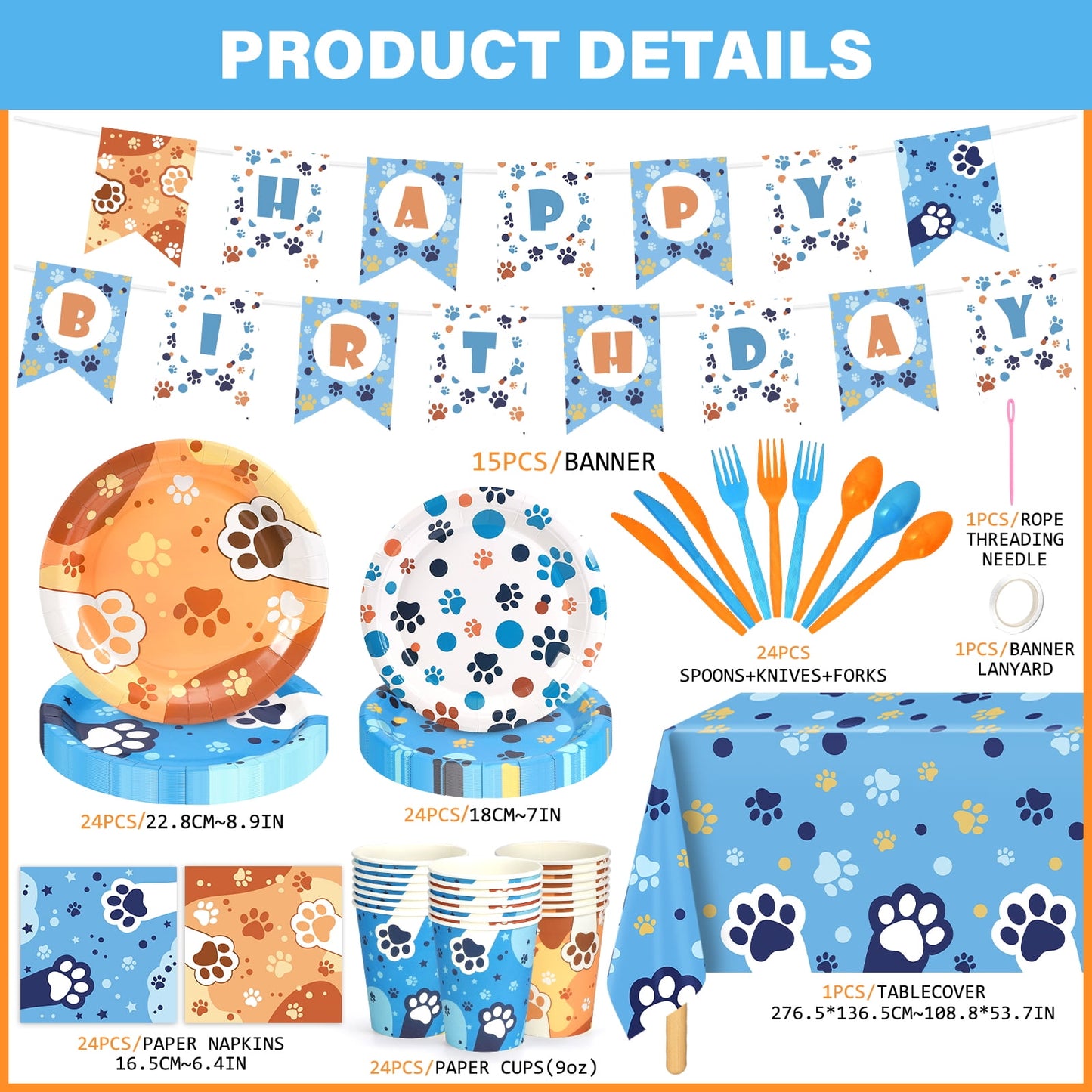 Ayieyill 170Pcs Happy Birthday Decorations Kit, Birthday Party Supplies Set for 24 Guests, Includes Plates and Cups and Napkins Straws Sets