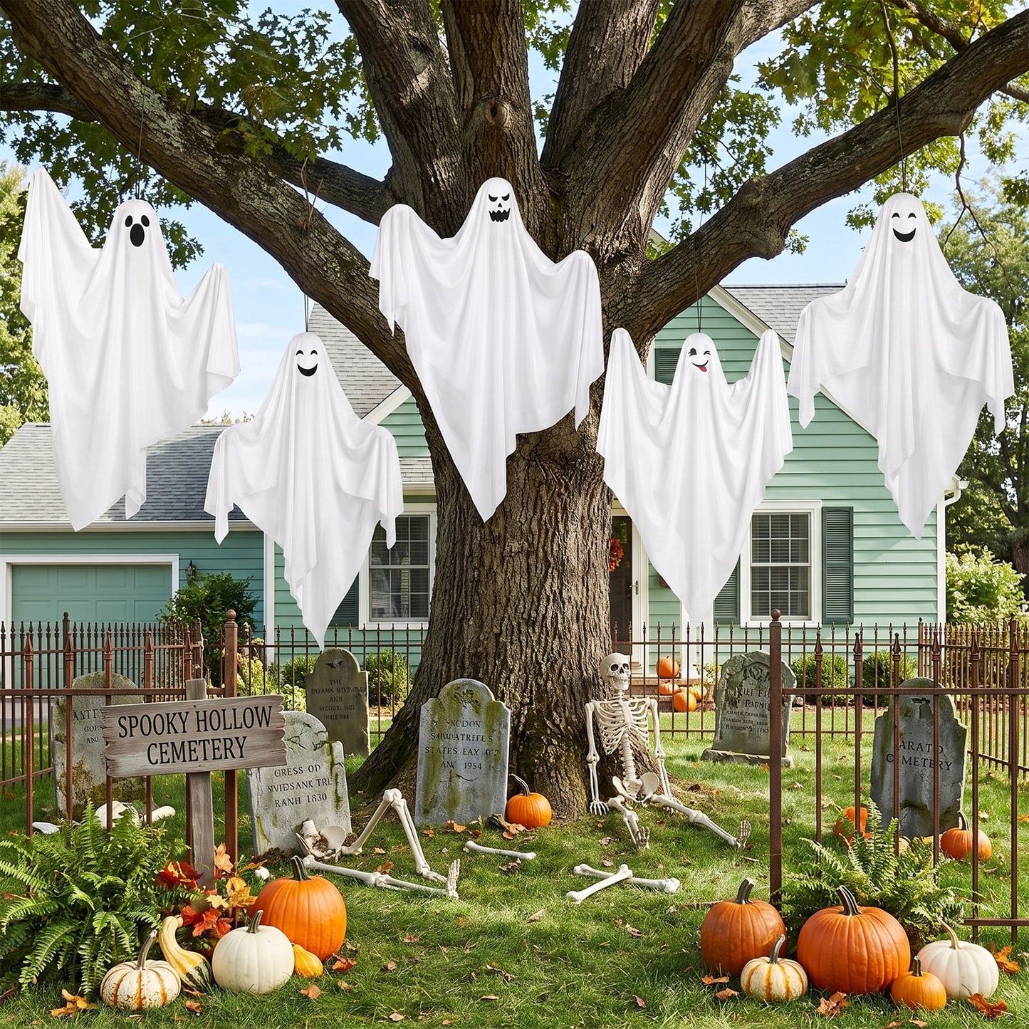 Ayieyill Halloween Hanging Ghosts Outdoor Decoration, Cute Flying Ghosts for Halloween Yard Garden Porch Party Decorations