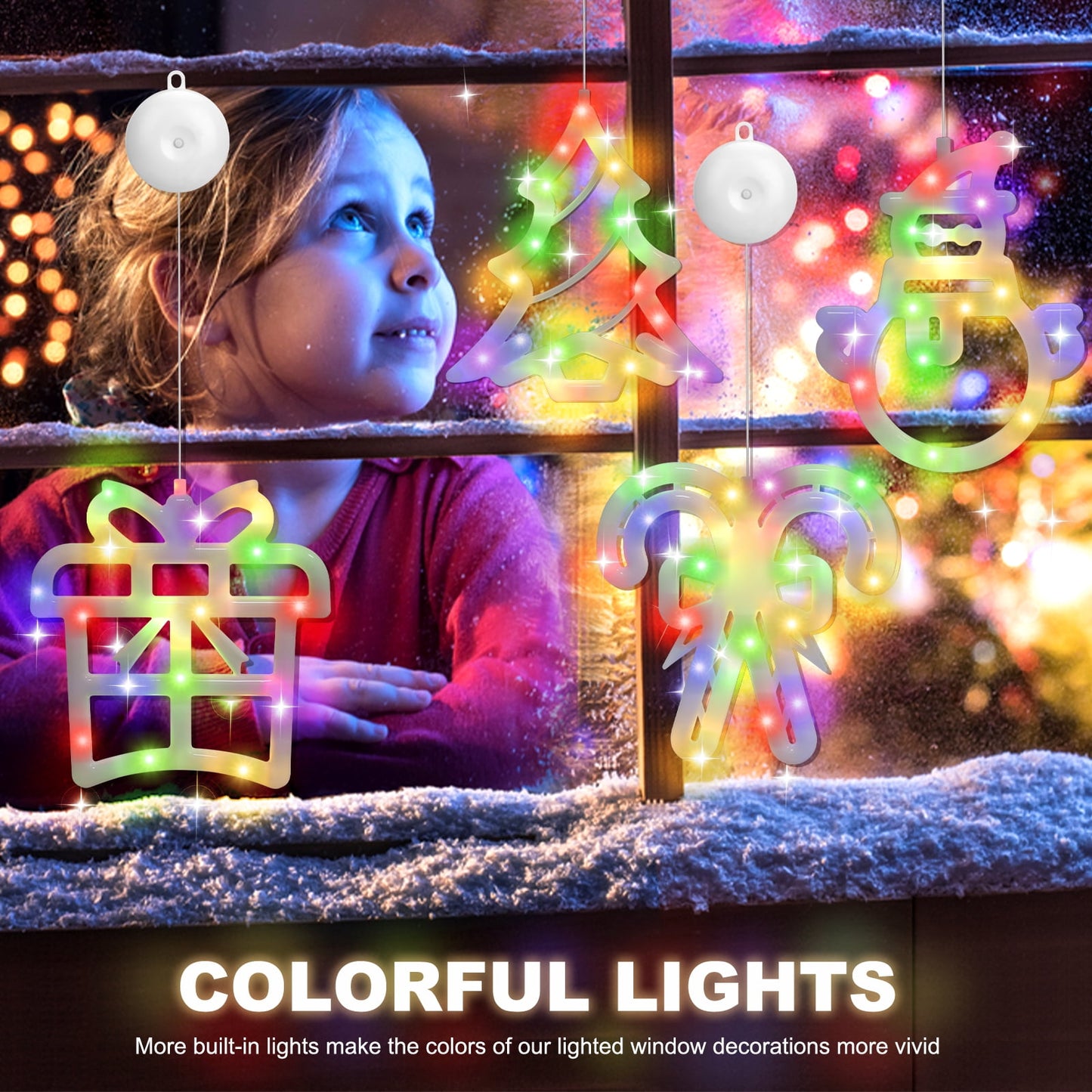 Ayieyill Christmas Window Decorations Lighted Indoor, Christmas Window Clings with Suction Cup | 4 Pcs