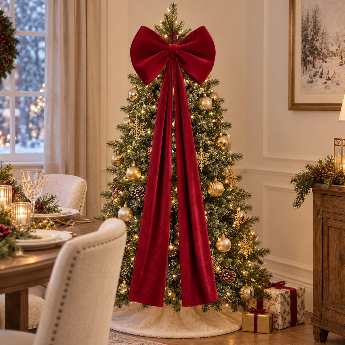 Ayieyill Burgundy Velvet Christmas Tree Topper Bow, Large Bow for Christmas Tree Decorations