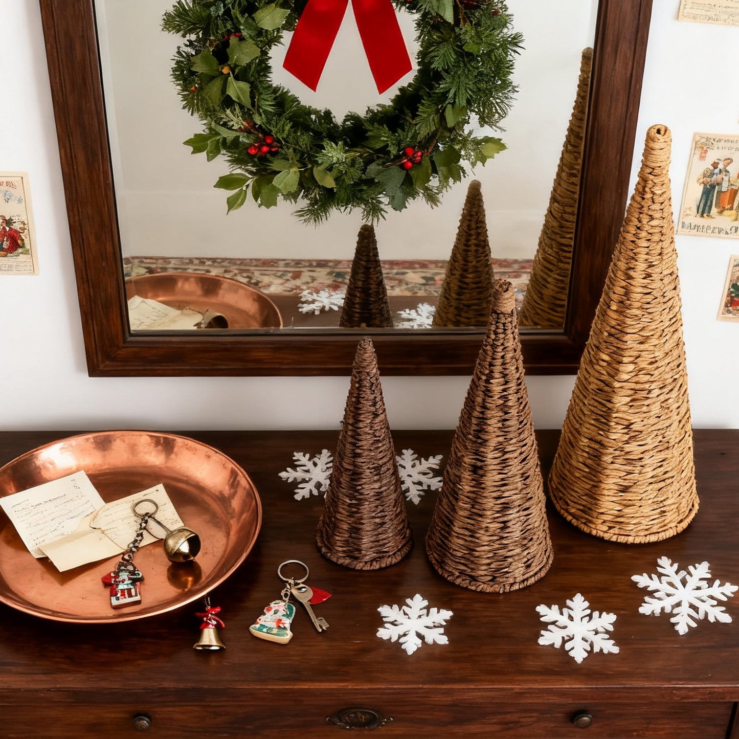 Ayieyill 3pcs Wicker Christmas Tree Tabletop Christmas Decor Farmhouse Christmas Decor Rustic Xmas Decorations, Natural
