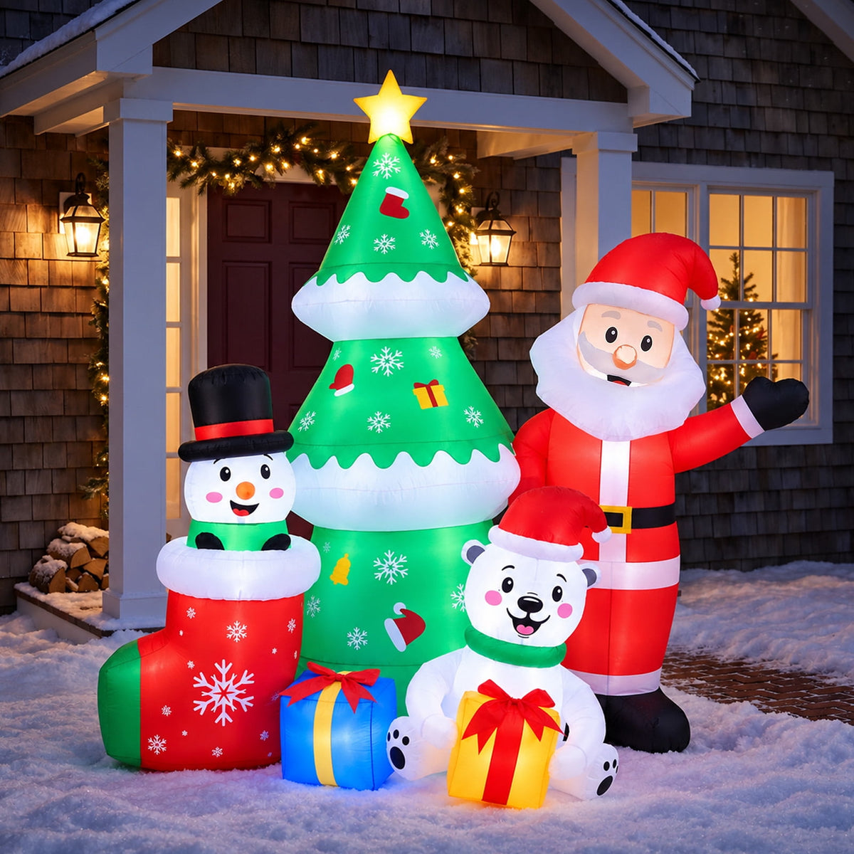 Ayieyill 6ft Christmas Inflatable Outdoor Decoration,Christmas Blow ups Santa Snowman Xmas Tree Polar Bear with L for Lawn Yard Garden