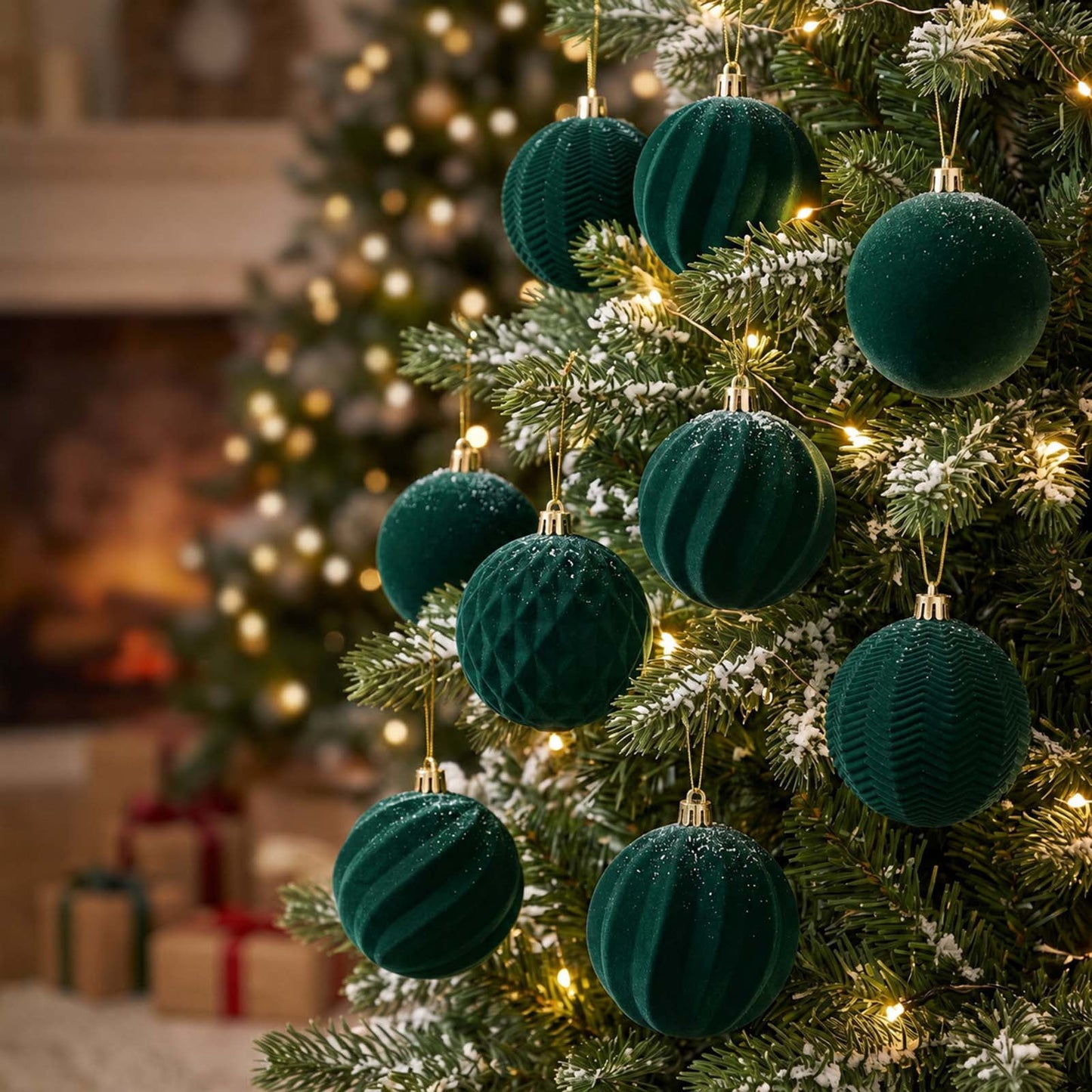 Ayieyill 12 Pack Christmas Ball Ornaments, Flocked Christmas Tree Ornaments, Christmas Hanging Ornaments for Christmas Decorations Indoor