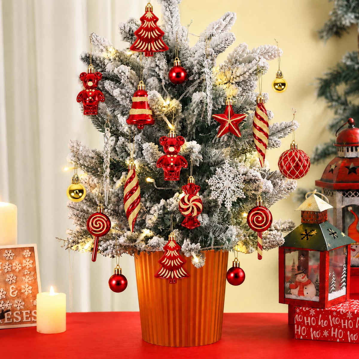 Ayieyill 40ct Christmas Ball Ornaments, Candy Cane Christmas Ornament Set, Shatterproof Christmas Ball with Rope for Tree