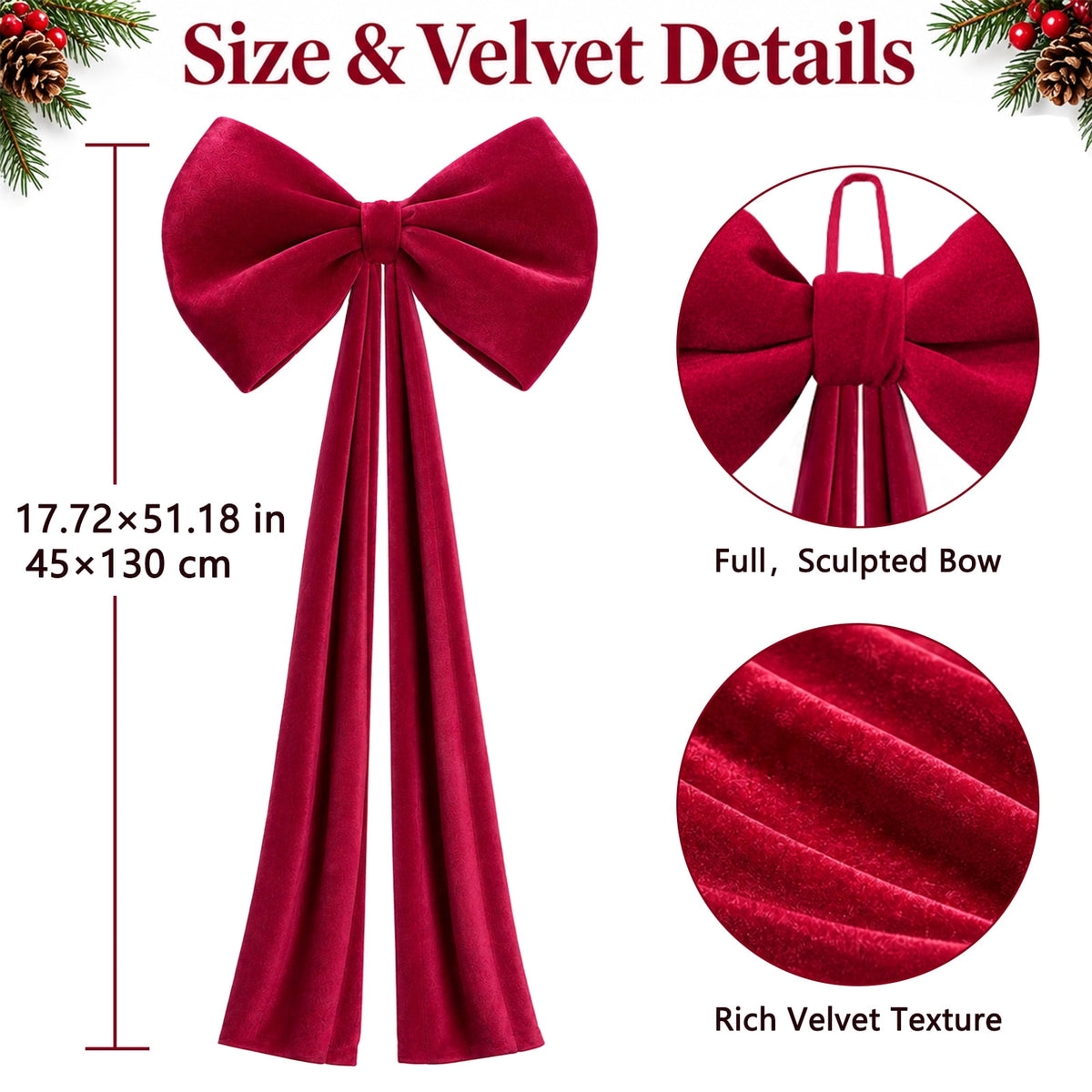 Ayieyill Burgundy Velvet Christmas Tree Topper Bow, Large Bow for Christmas Tree Decorations