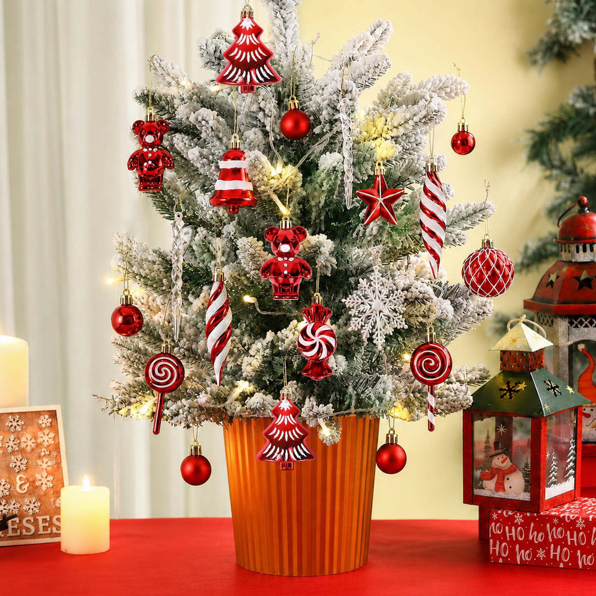 Ayieyill 40ct Christmas Ball Ornaments, Candy Cane Christmas Ornament Set, Shatterproof Christmas Ball with Rope for Tree