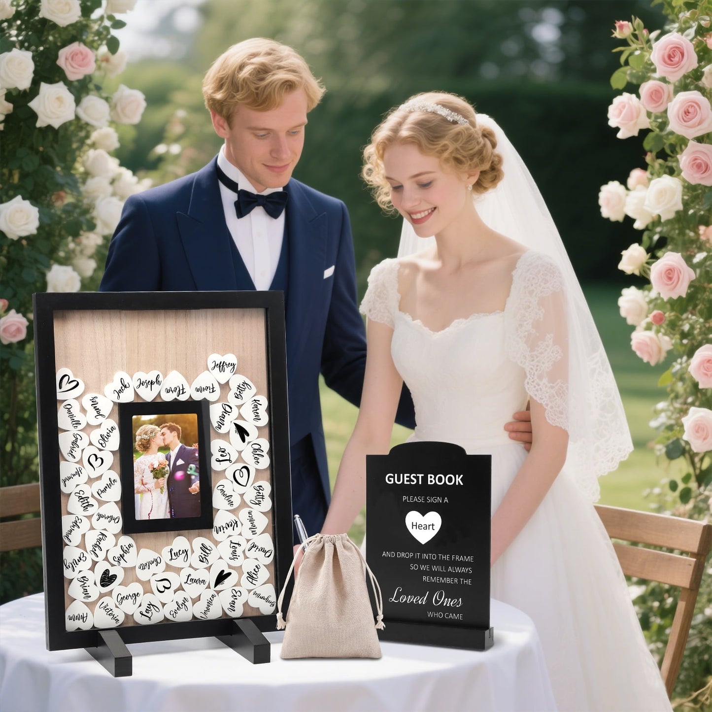 Ayieyill Wood Wedding Guest Book, Personalized Wedding Guest Book Alternative, Guest Book Sign for Wedding Reception and Ceremony Party | Square Black Frame