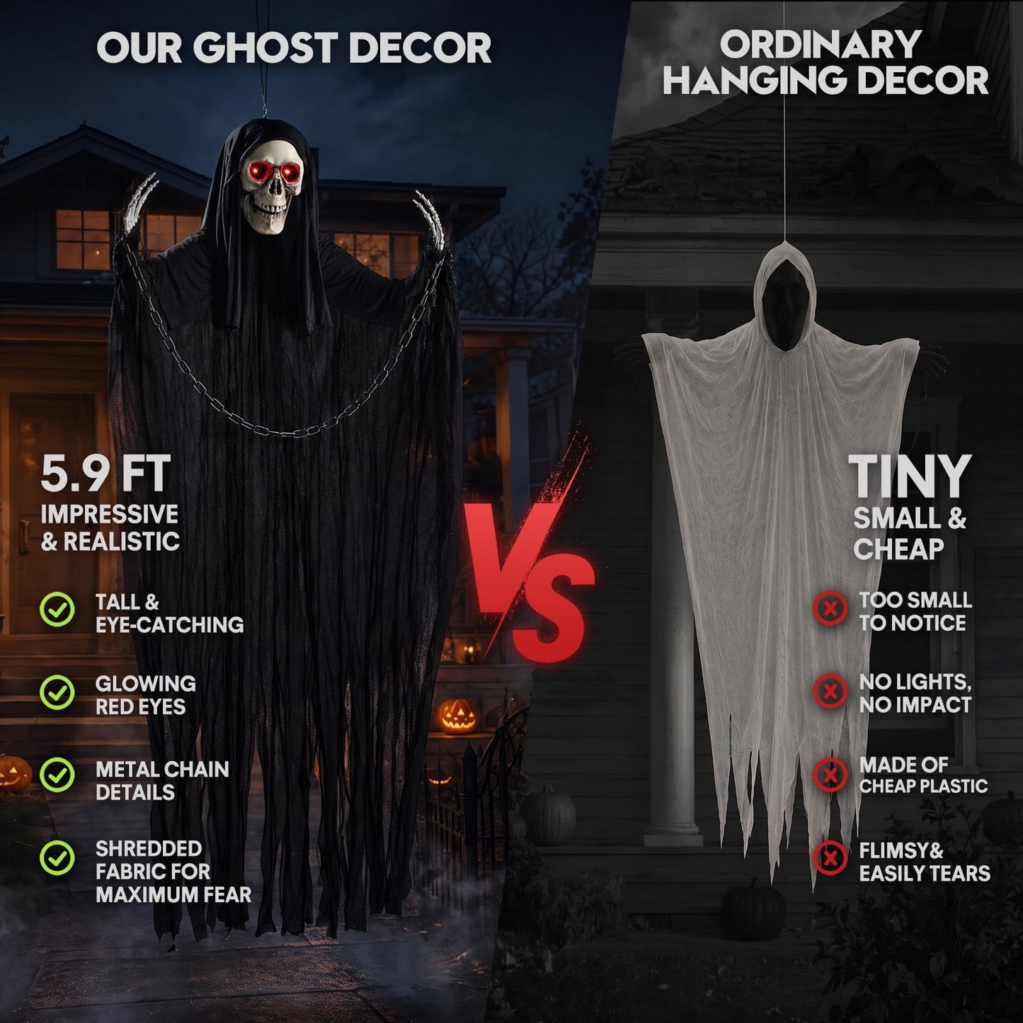 Ayieyill  Halloween Grim Reaper 6ft Hanging Ghost Skeleton Decorations, Spooky Halloween Decor for Yard Haunted House Party Outdoor