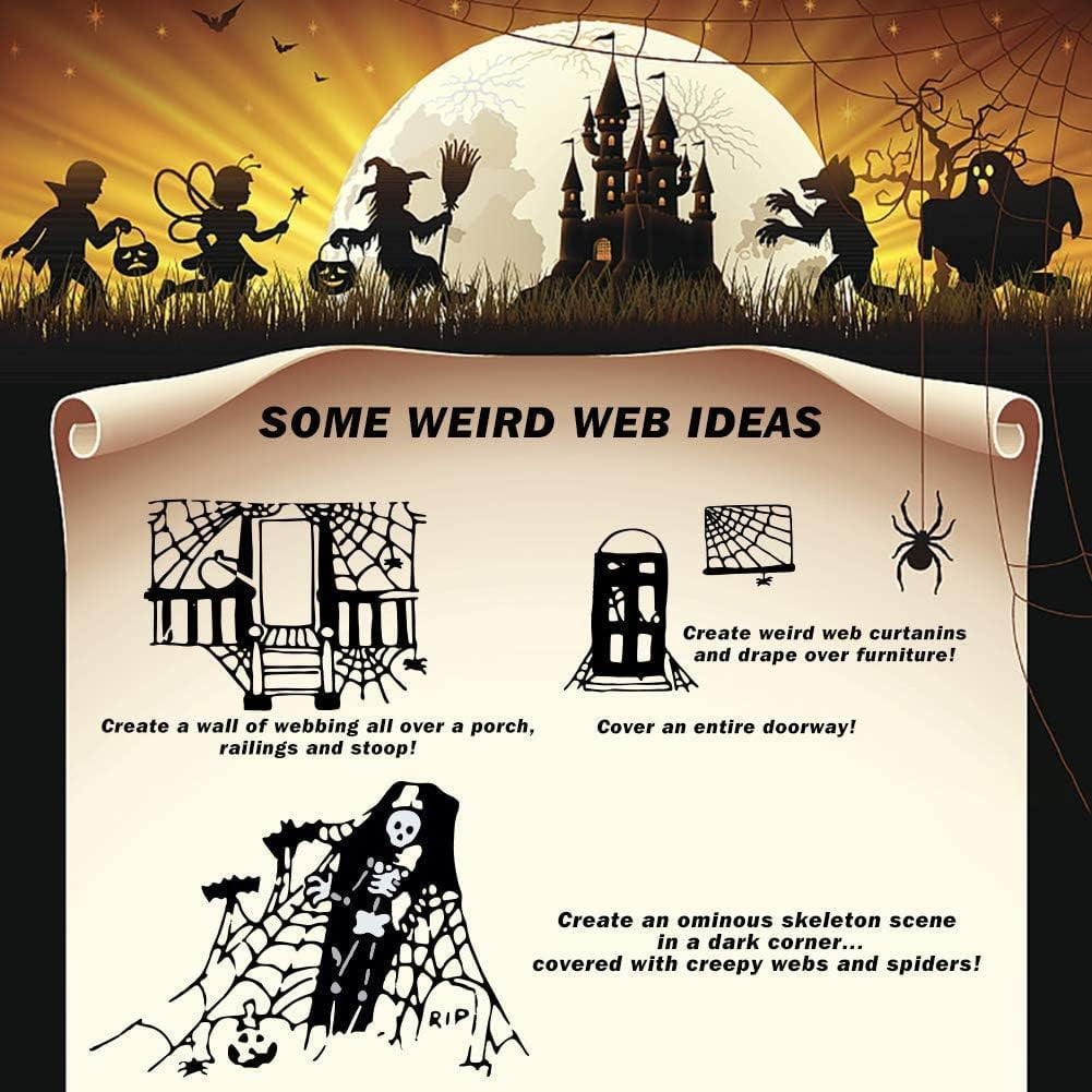 Ayieyill 1000sqft Halloween Spider Webs Decorations with 150 Extra Fake Spiders, Super Stretchy Cobwebs for Halloween Decorations Indoor and Outdoor