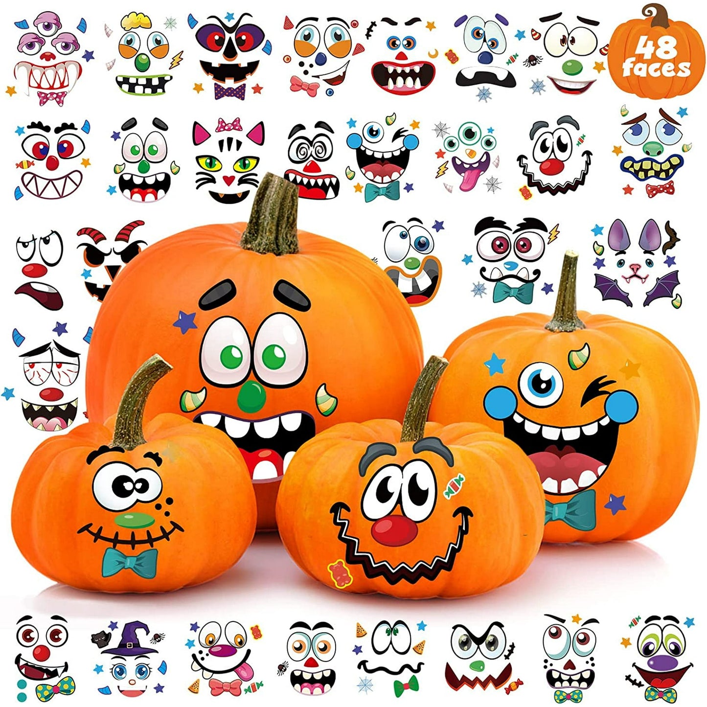 Ayieyill Halloween Stickers Pumpkin Decorating Stickers for Children , Small Pumpkin Face Stickers for Halloween Party Supplies Trick or Treat Party Favors