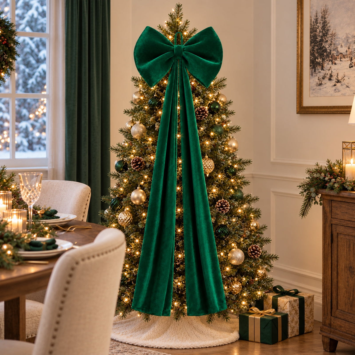 Ayieyill Burgundy Velvet Christmas Tree Topper Bow, Large Bow for Christmas Tree Decorations