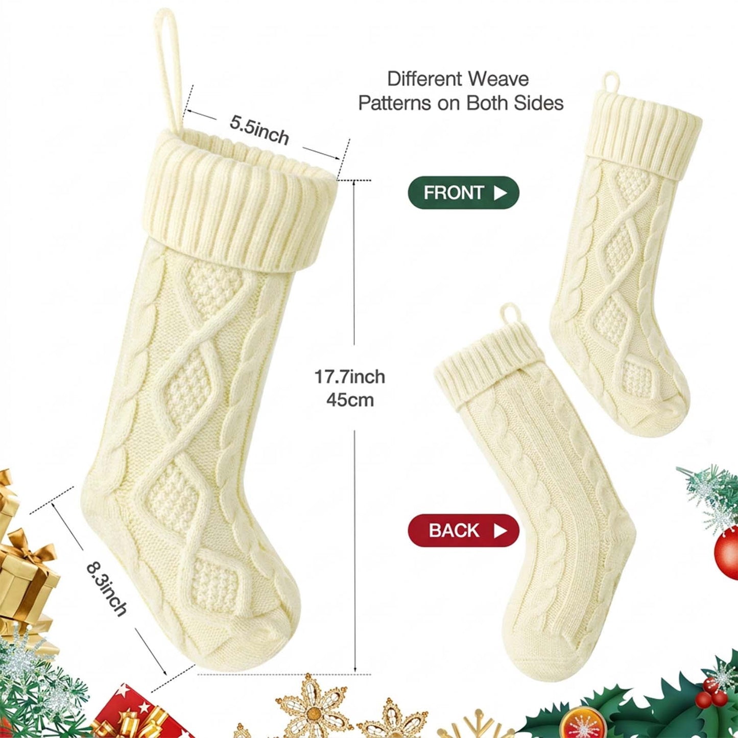 Ayieyill 6Pack Christmas Stockings, 18" Large Knitted Stocking Personalized Xmas Hanging Stocking Decorations with Name Leather Patches for Holiday Christmas Party Family Decor