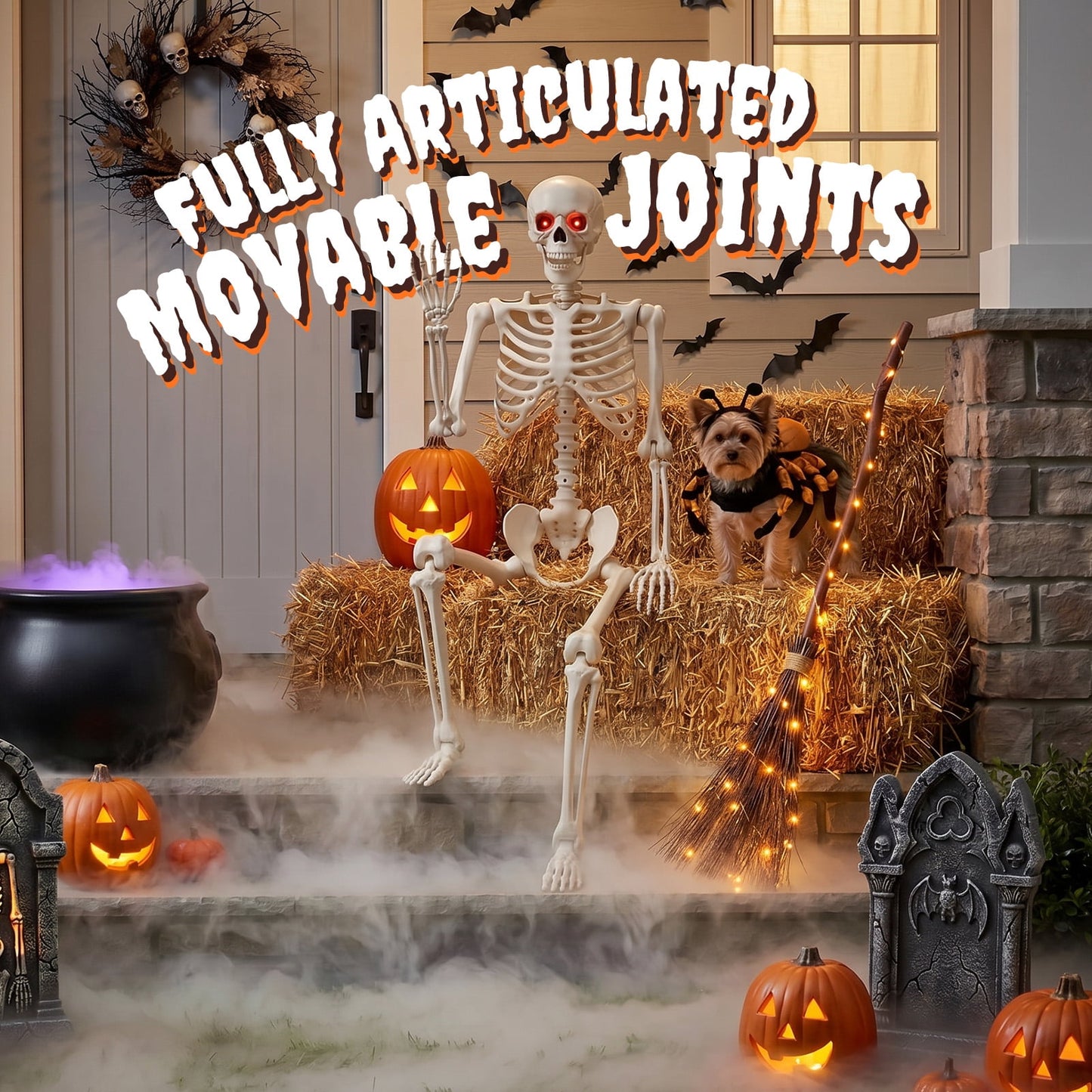 Ayieyill 65IN Halloween Skeleton Decorations, Weathered Posable Skeleton Decor for Halloween Decorations Outdoor Indoor