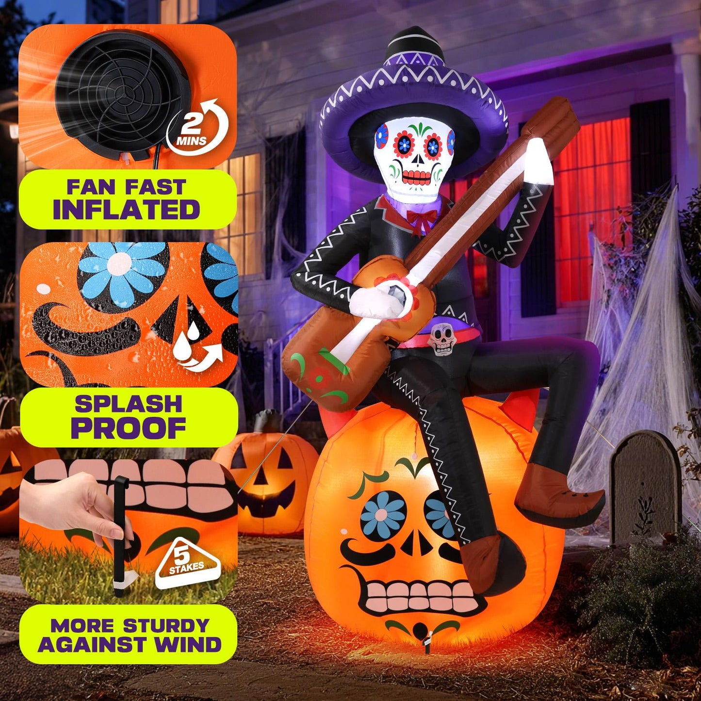 Ayieyill 6FT Festive Pumpkin Inflatable Decor, Blow Up Ornament for Indoor Outdoor Garden Lawn Yard Holiday Decoration