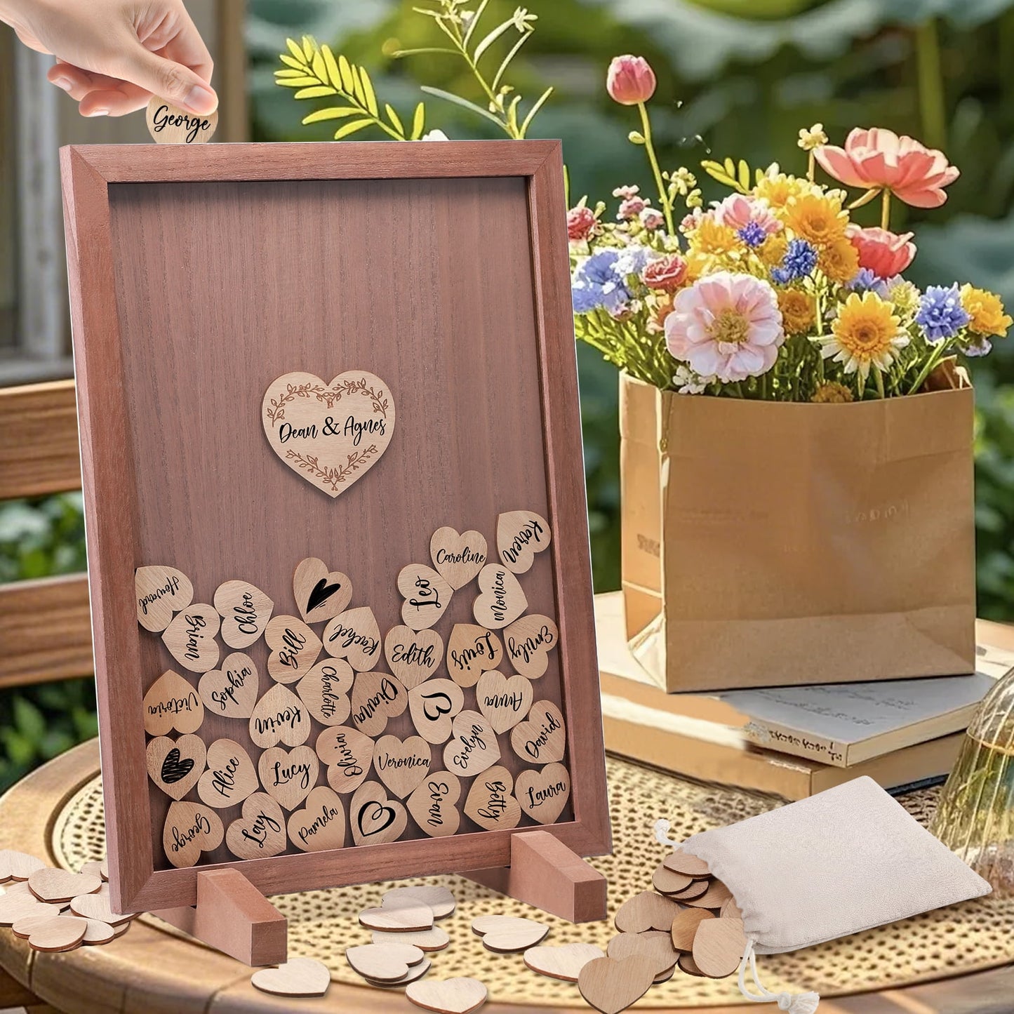 Ayieyill Wood Wedding Guest Book, Personalized Wedding Guest Book Alternative, Guest Book Sign for Wedding Reception and Ceremony Party | Square Black Frame