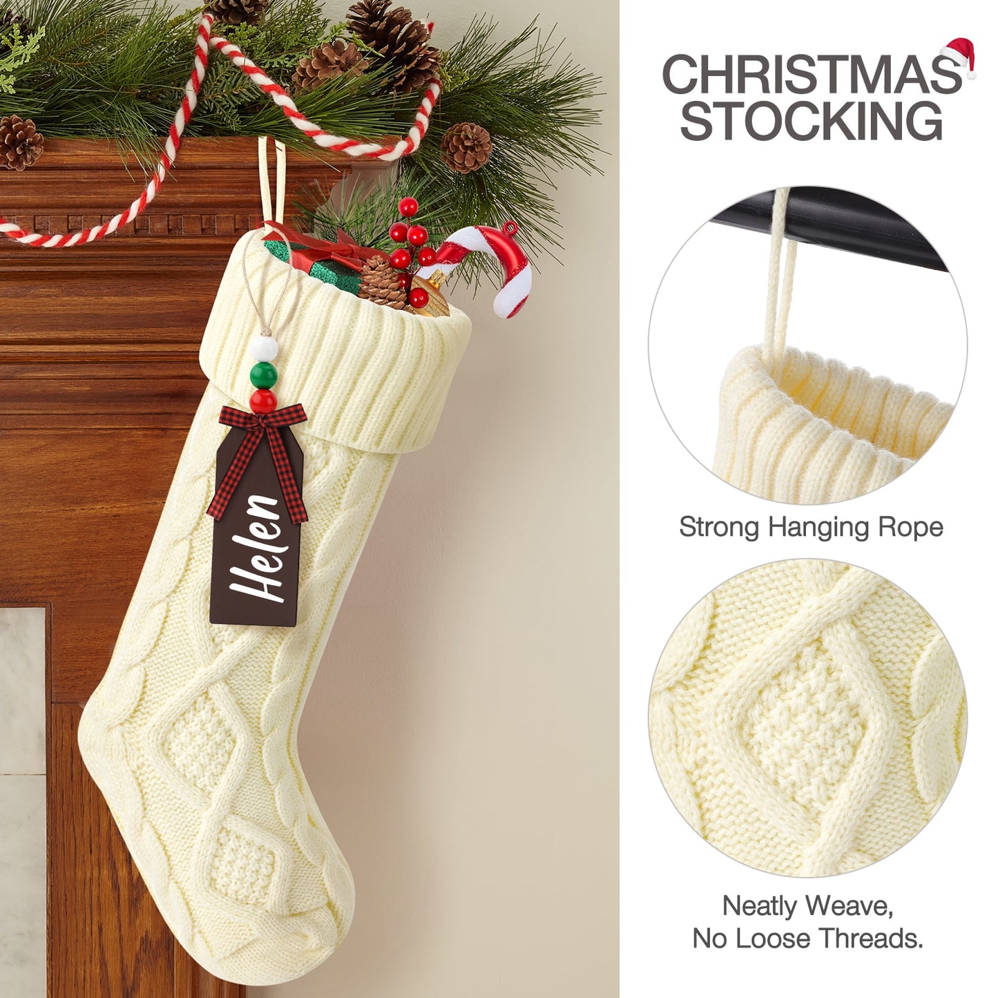 Ayieyill 6Pack Christmas Stockings, 18" Large Knitted Stocking Personalized Xmas Hanging Stocking Decorations with Name Leather Patches for Holiday Christmas Party Family Decor