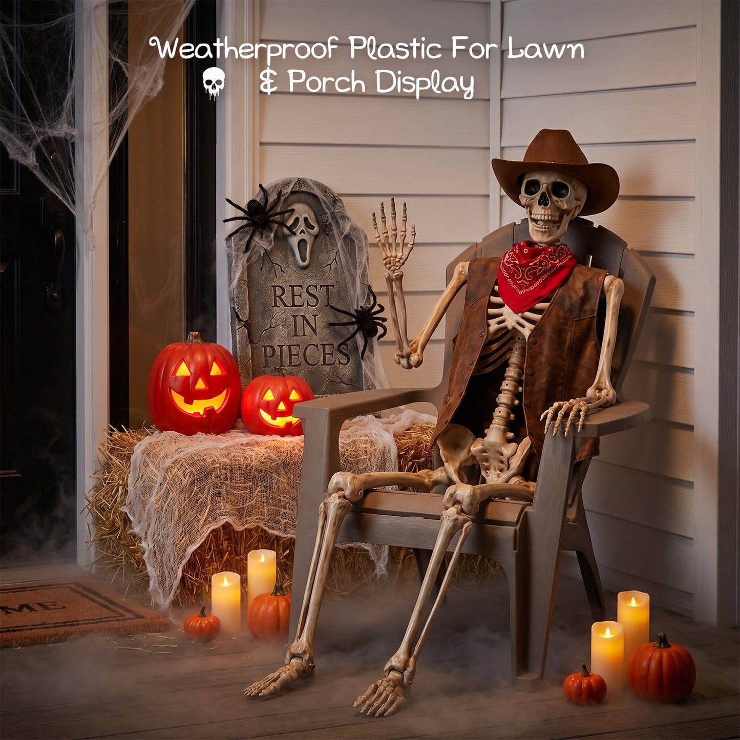 Ayieyill 65IN Halloween Skeleton Decorations, Weathered Posable Skeleton Decor for Halloween Decorations Outdoor Indoor
