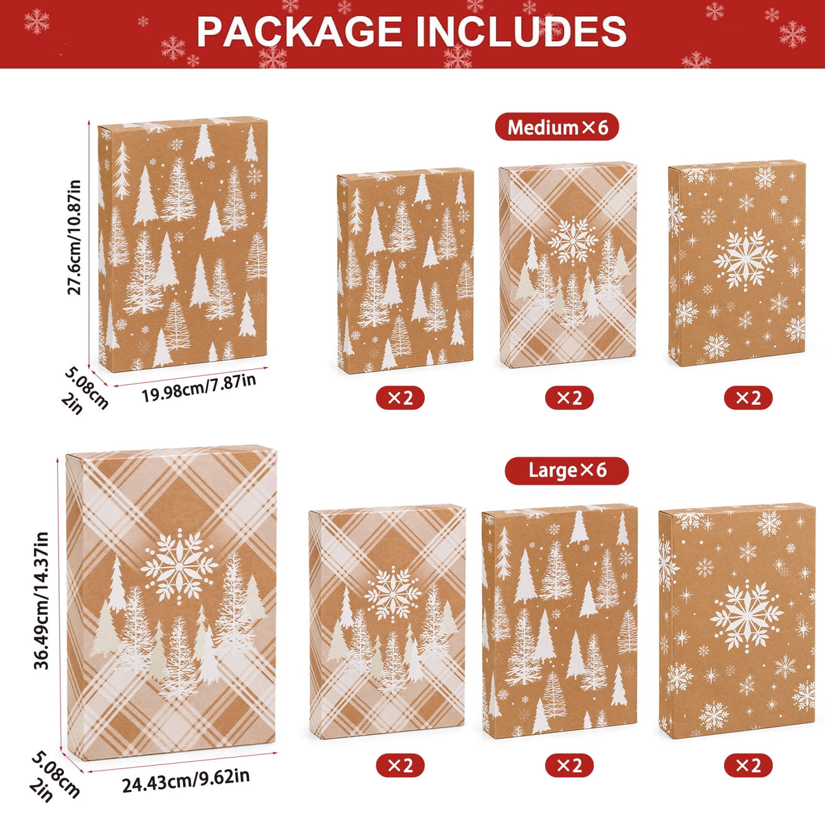 Ayieyill Christmas Gift Boxes, 12 Pack Foldable Colorful Kraft Paper