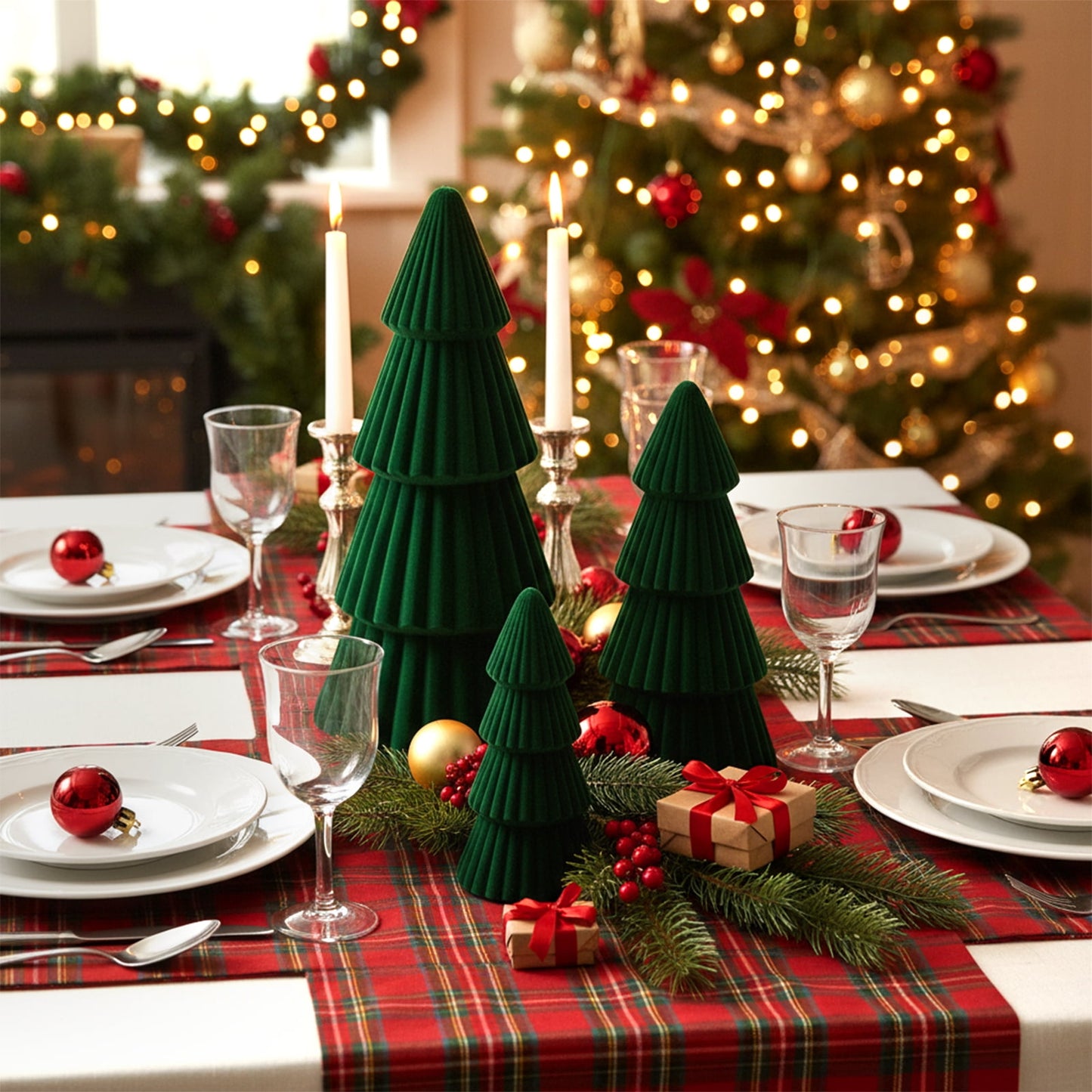 Ayieyill 3pcs Tabletop Christmas Tree Velvet Woven Resin Christmas Trees for Christmas Decor Indoor, Christmas Table Decor