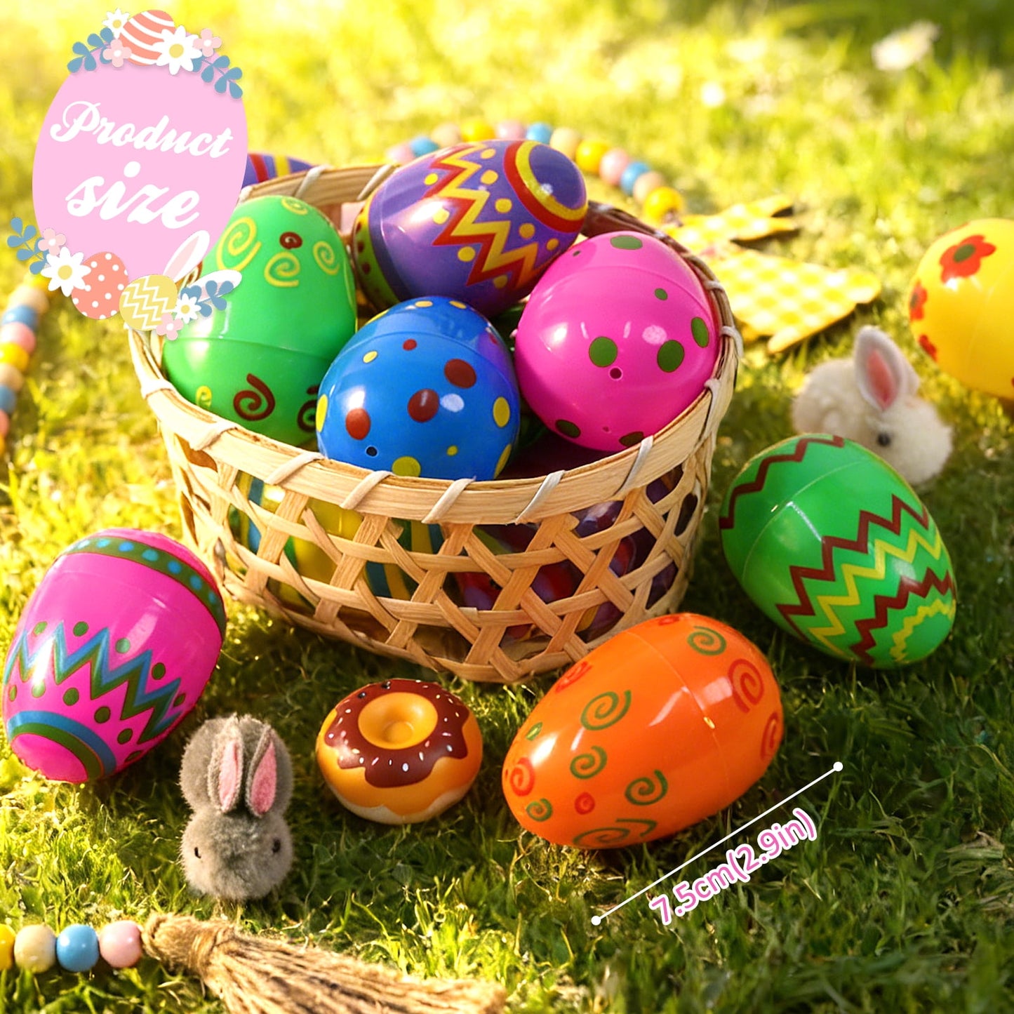 Ayieyill Easter Eggs, 36pcs 2.9 Inch Printed Plastic Fillable Easter Eggs Empty ,Plastic Eggs for Easter Hunt Event, Basket Stuffers Fillers, Classroom Prize Supplie