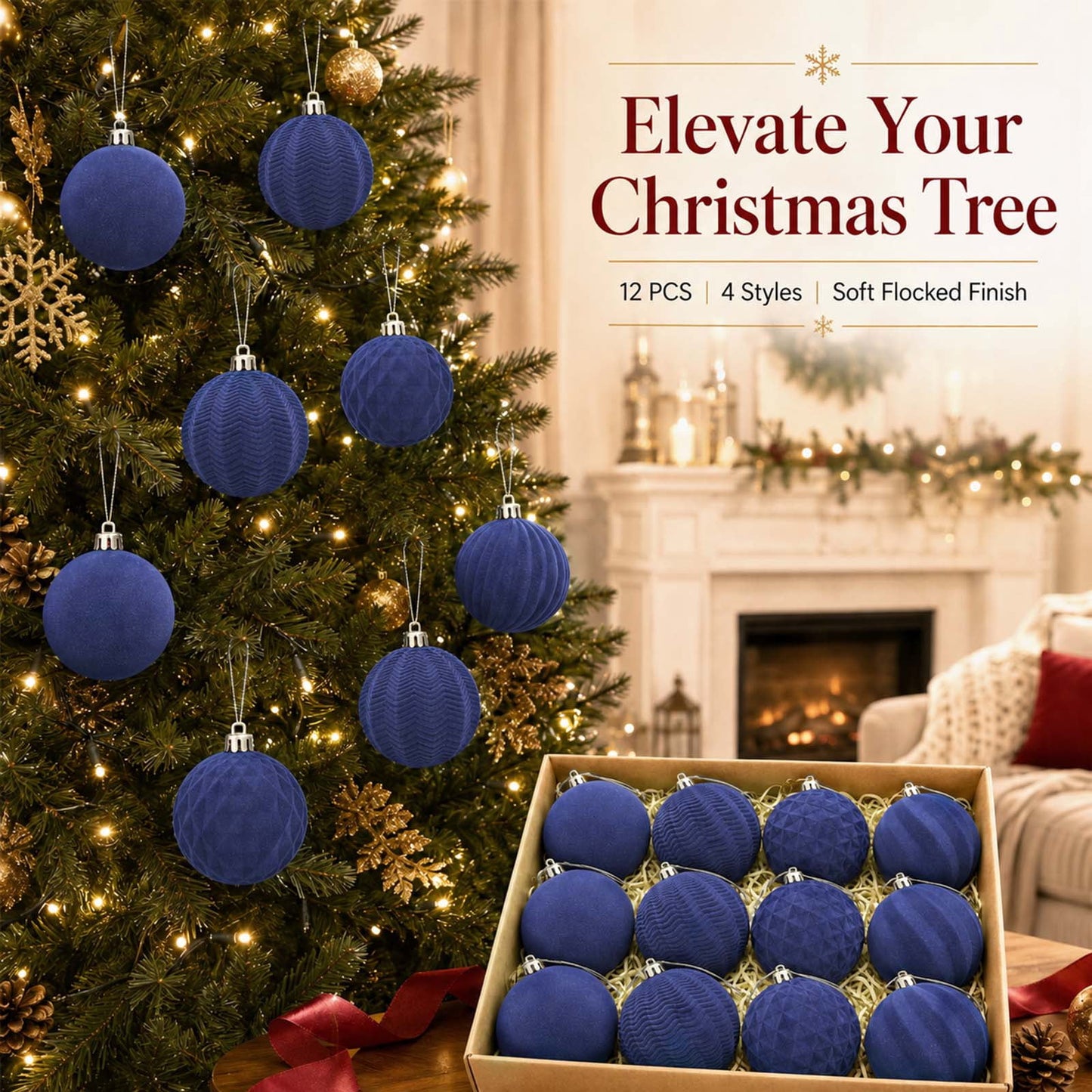 Ayieyill 12 Pack Christmas Ball Ornaments, Flocked Christmas Tree Ornaments, Christmas Hanging Ornaments for Christmas Decorations Indoor