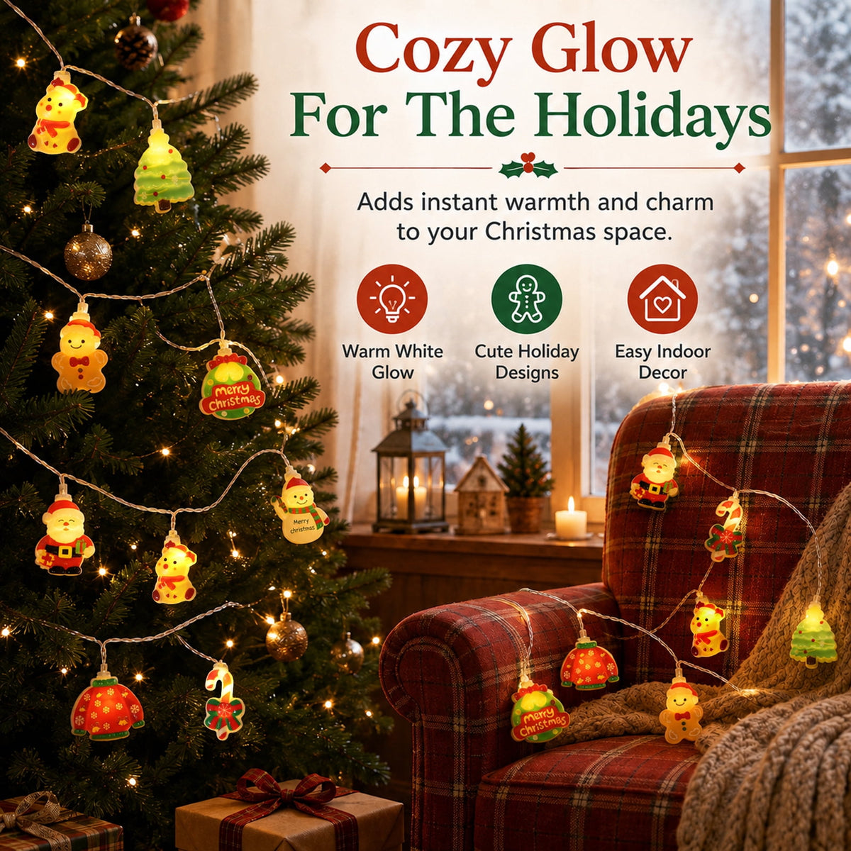 Ayieyill Christmas String Lights Decor, 9.8FT 20 LED, 8 Flashing Modes, Waterproof Battery Box with Remote Control, Christmas Decorations Indoor Outdoor(Warm White)