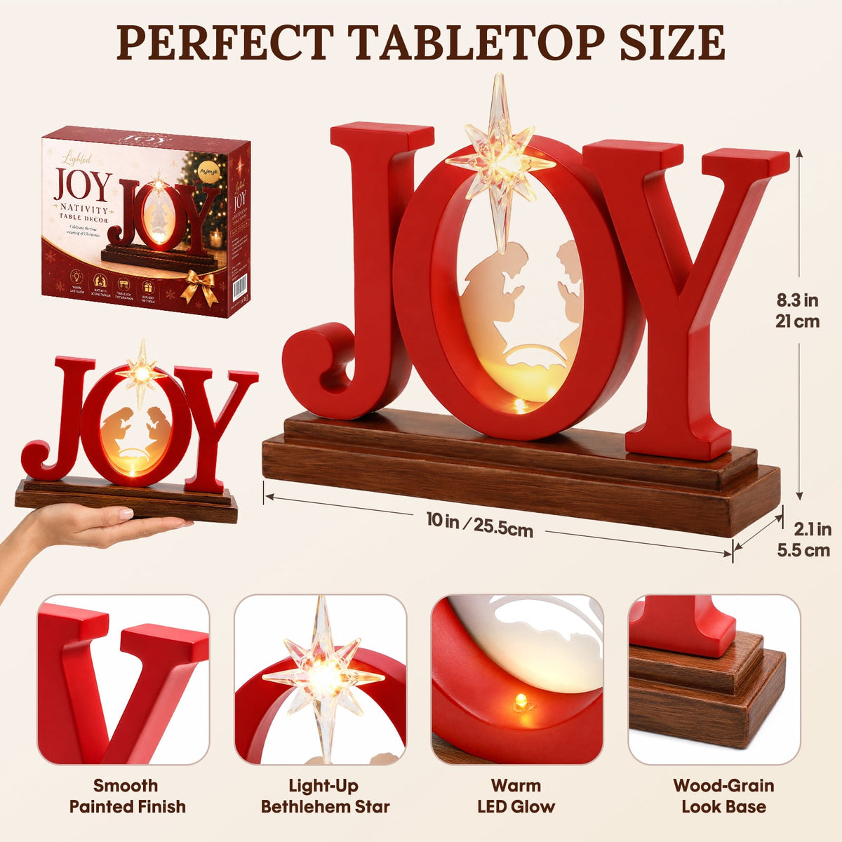 Ayieyill Joy Christmas Decor Christmas Decorations Indoor: Joy Sign with Timer, Holiday Decor Indoor (Red)