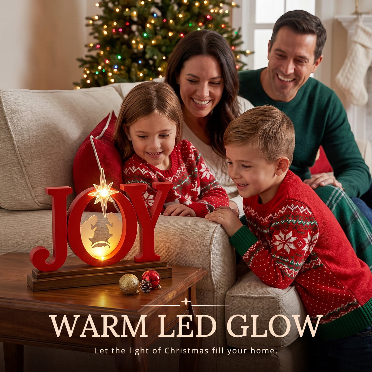 Ayieyill Joy Christmas Decor Christmas Decorations Indoor: Joy Sign with Timer, Holiday Decor Indoor (Red)