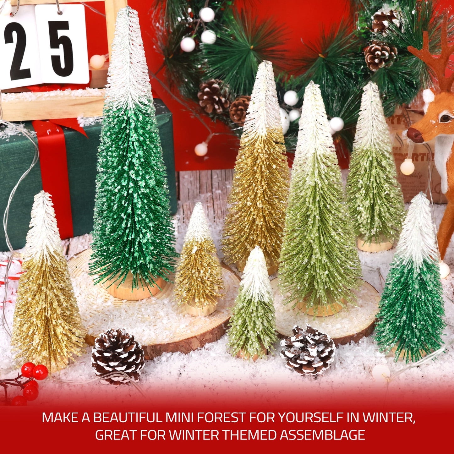 Ayieyill 9pcs Tabletop Mini Christmas Tree Set Christmas Decorations,  Artificial Christmas Tree Bottle Brush Trees