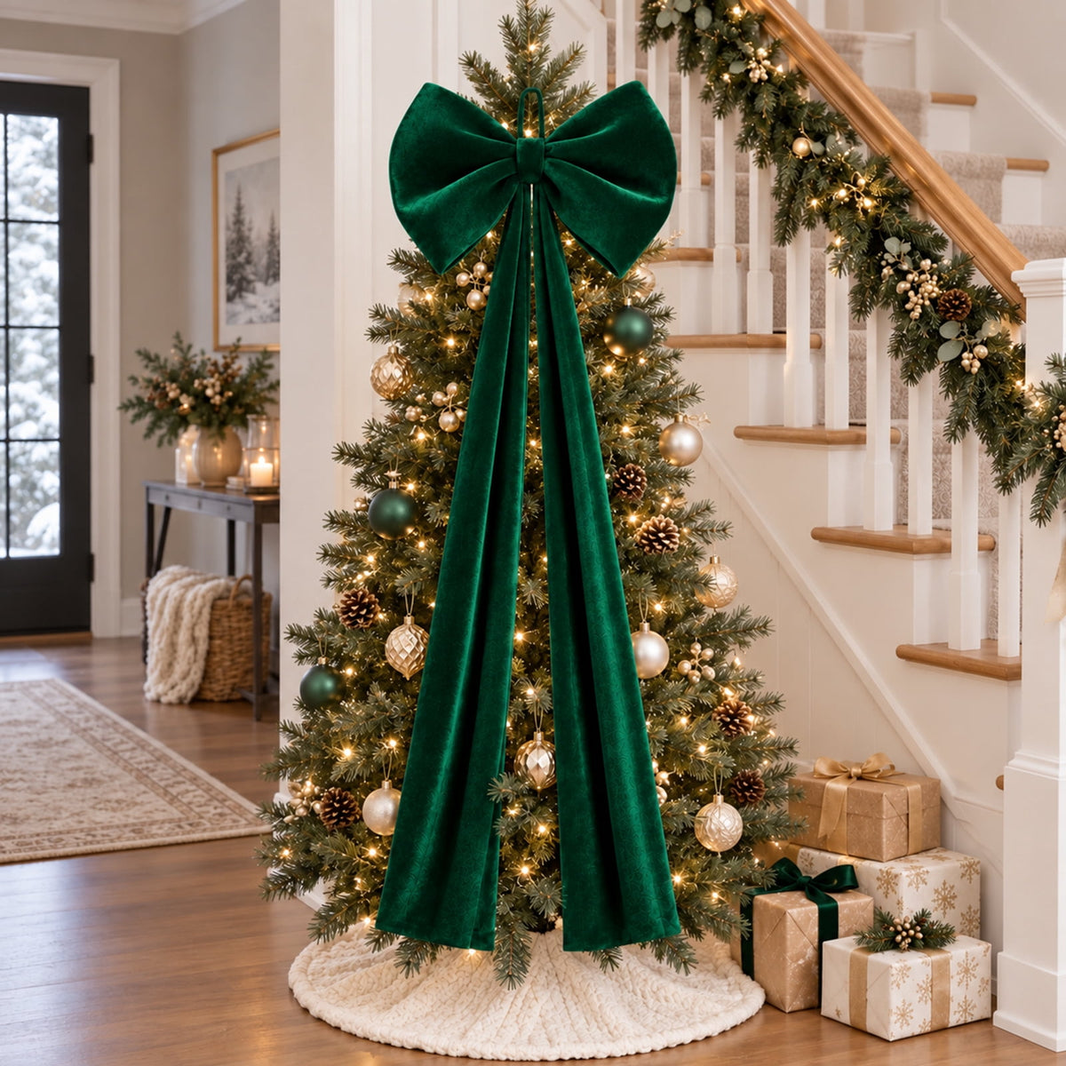 Ayieyill Burgundy Velvet Christmas Tree Topper Bow, Large Bow for Christmas Tree Decorations