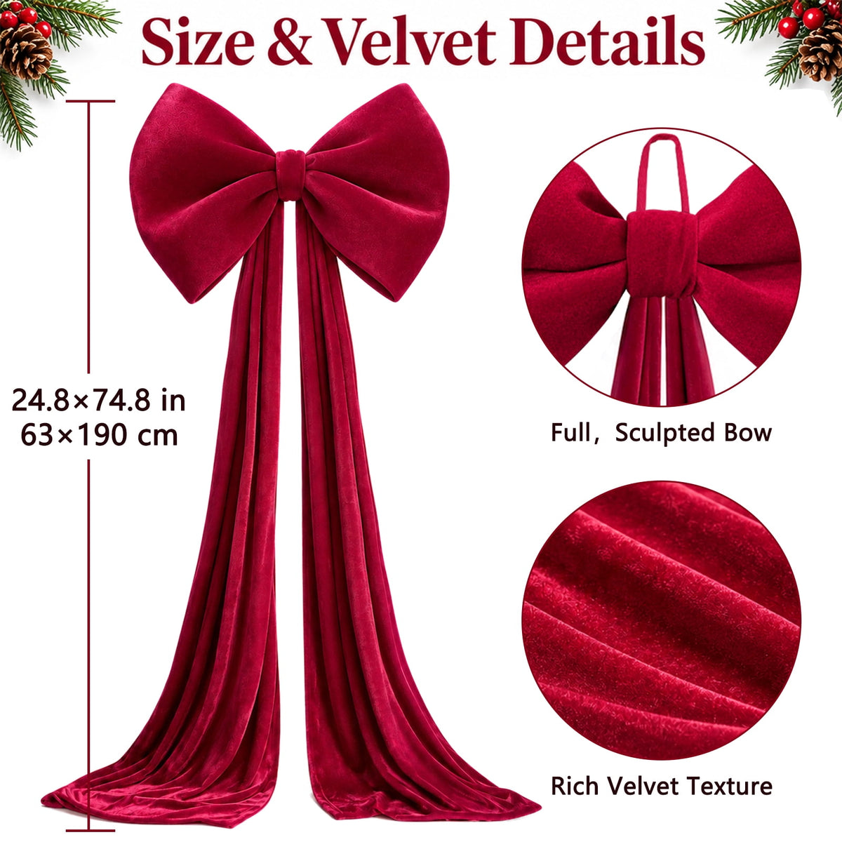 Ayieyill Burgundy Velvet Christmas Tree Topper Bow, Large Bow for Christmas Tree Decorations