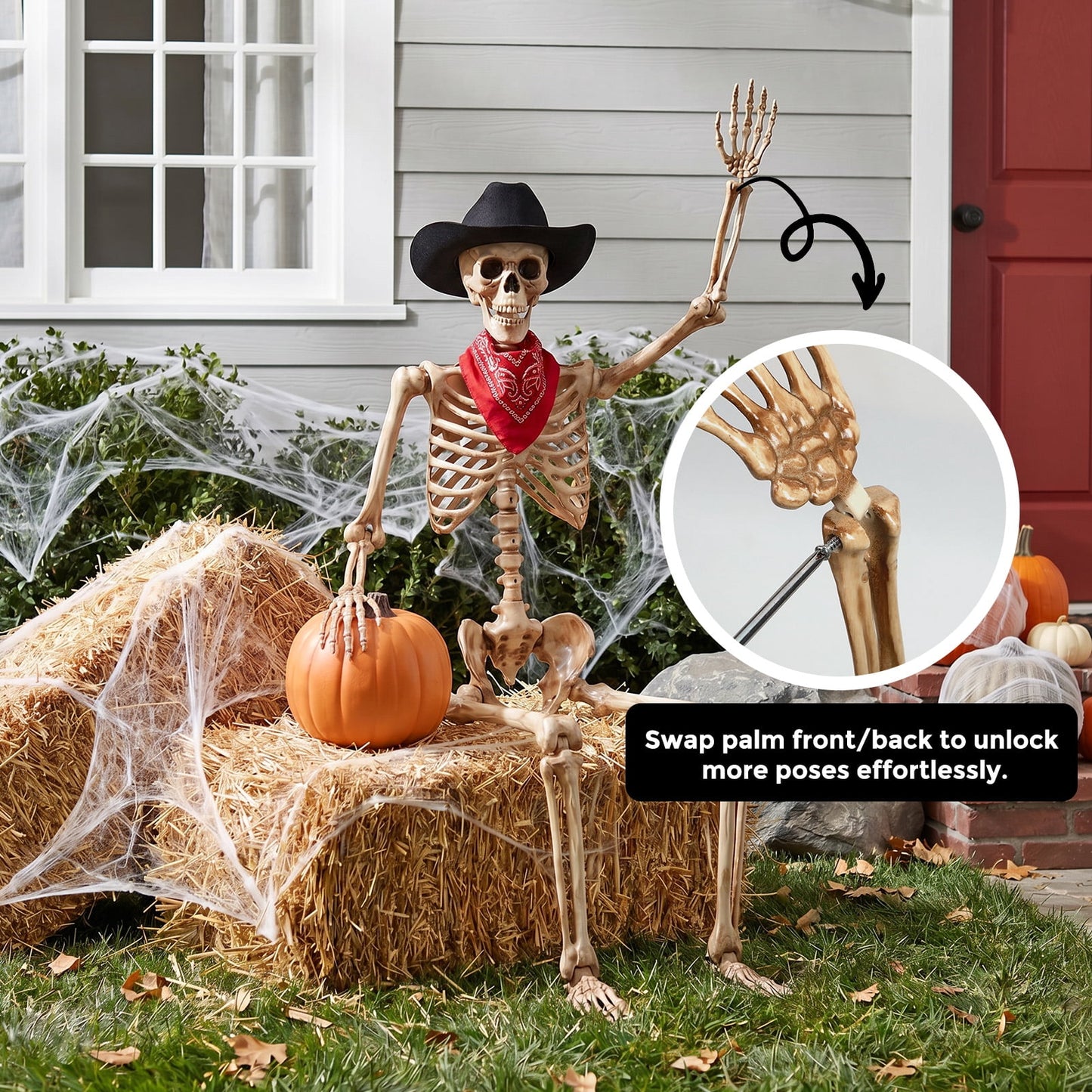 Ayieyill 65IN Halloween Skeleton Decorations, Weathered Posable Skeleton Decor for Halloween Decorations Outdoor Indoor