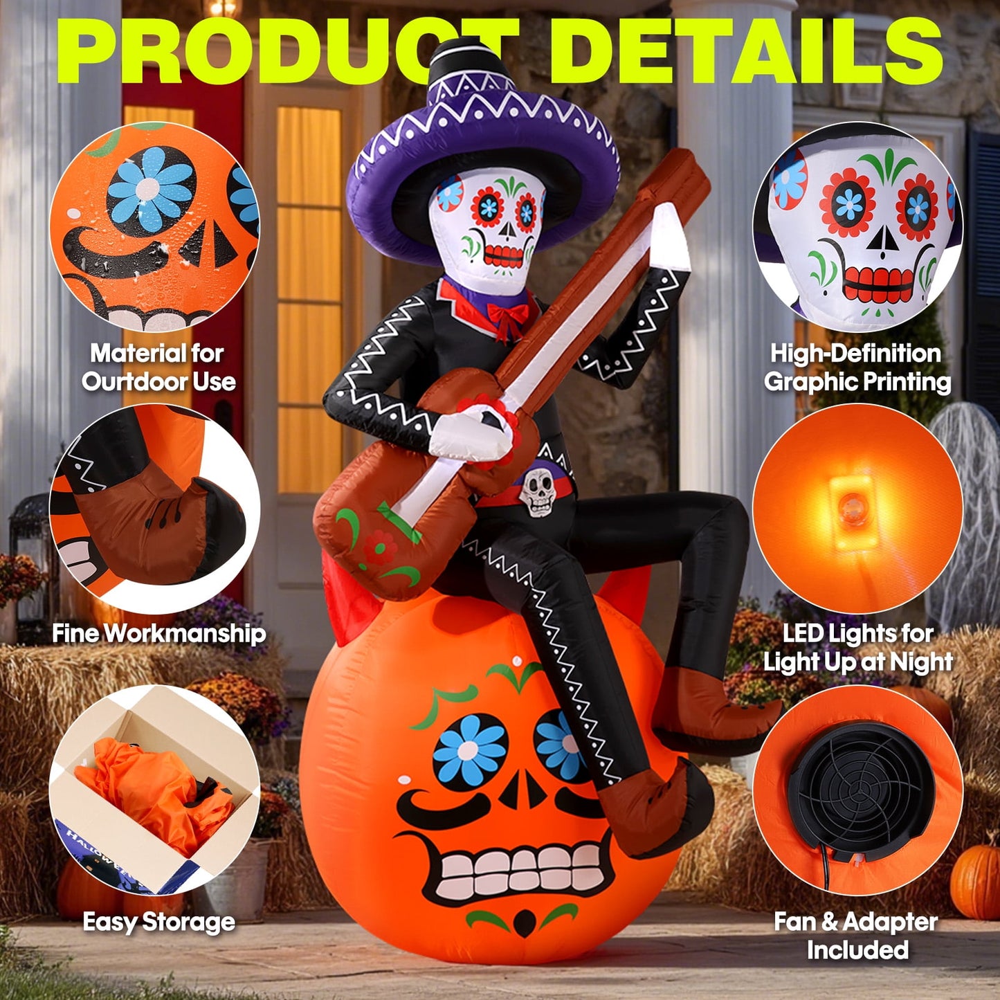 Ayieyill 6FT Festive Pumpkin Inflatable Decor, Blow Up Ornament for Indoor Outdoor Garden Lawn Yard Holiday Decoration