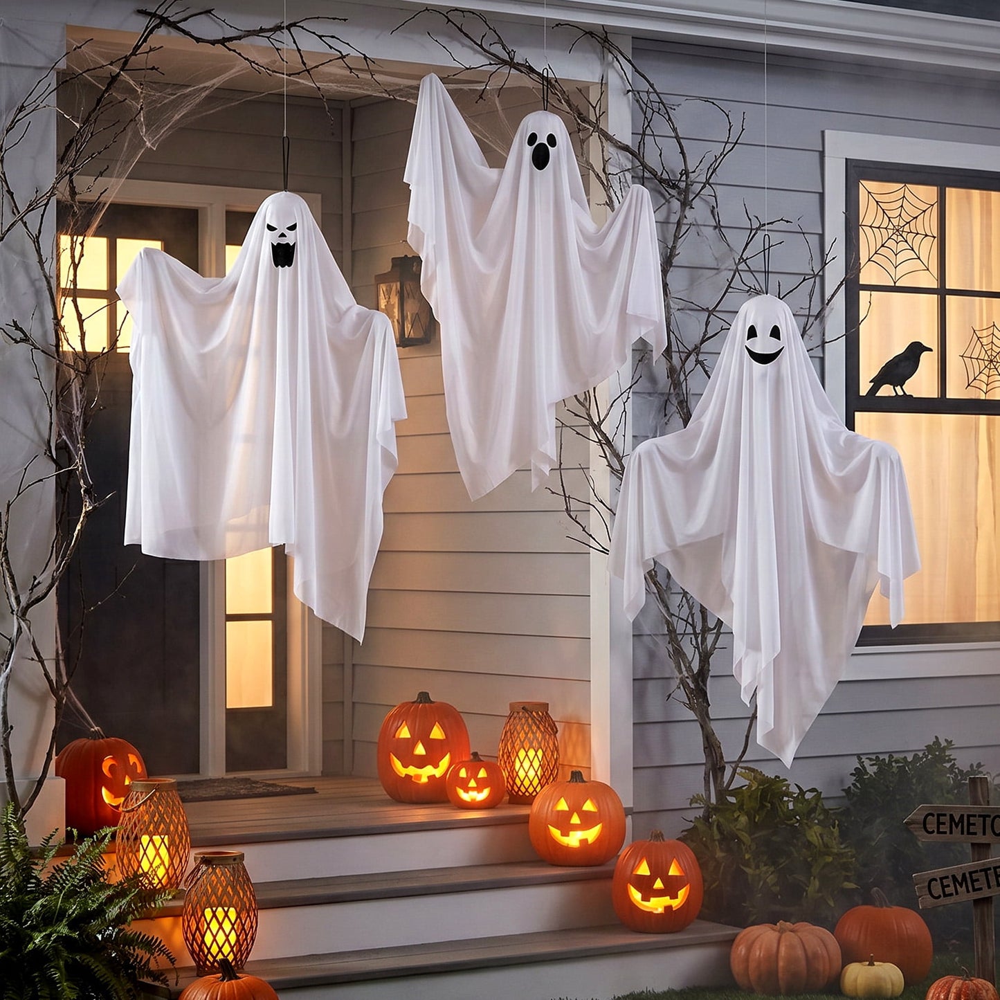 Ayieyill Halloween Hanging Ghosts Outdoor Decoration, Cute Flying Ghosts for Halloween Yard Garden Porch Party Decorations