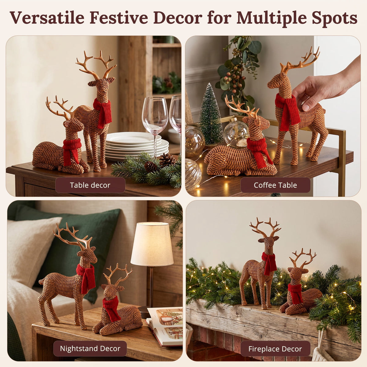 Ayieyill Christmas Reindeer Decorations, 2 Pcs Reindeer Figurines, Re