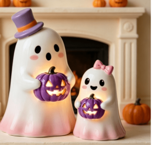 Ayieyill 3pcs Cute Spooky Ceramic Ghost for Halloween Decoration Indoor, Halloween Decorations,Ghost Figurines with Hats - Halloween Table Decorations