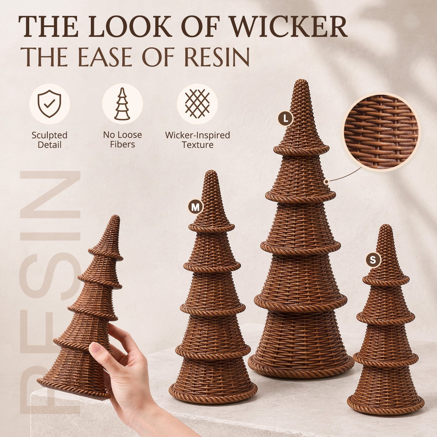 Ayieyill 3 Pcs Woven Christmas Tree Decor Rustic Christmas Tabletop Decor, Farmhouse Table Centerpiece