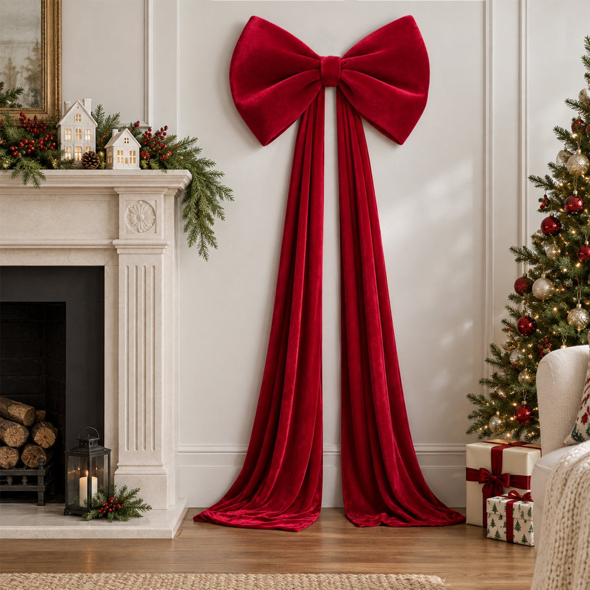 Ayieyill Burgundy Velvet Christmas Tree Topper Bow, Large Bow for Christmas Tree Decorations