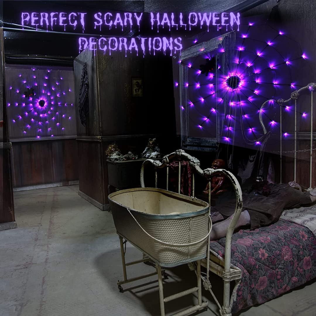 Ayieyill Halloween Spider String Lights,4FT 70 Purple LED with Realistic Spiders, 8 Lighting Modes , Halloween Decorations Indoor Outdoor