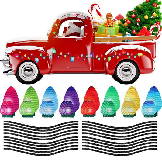 Ayieyill 68Pcs Reflective Magnetic Christmas Lights Set, 48Pcs Colorful Bulb Car Magnets Stickers